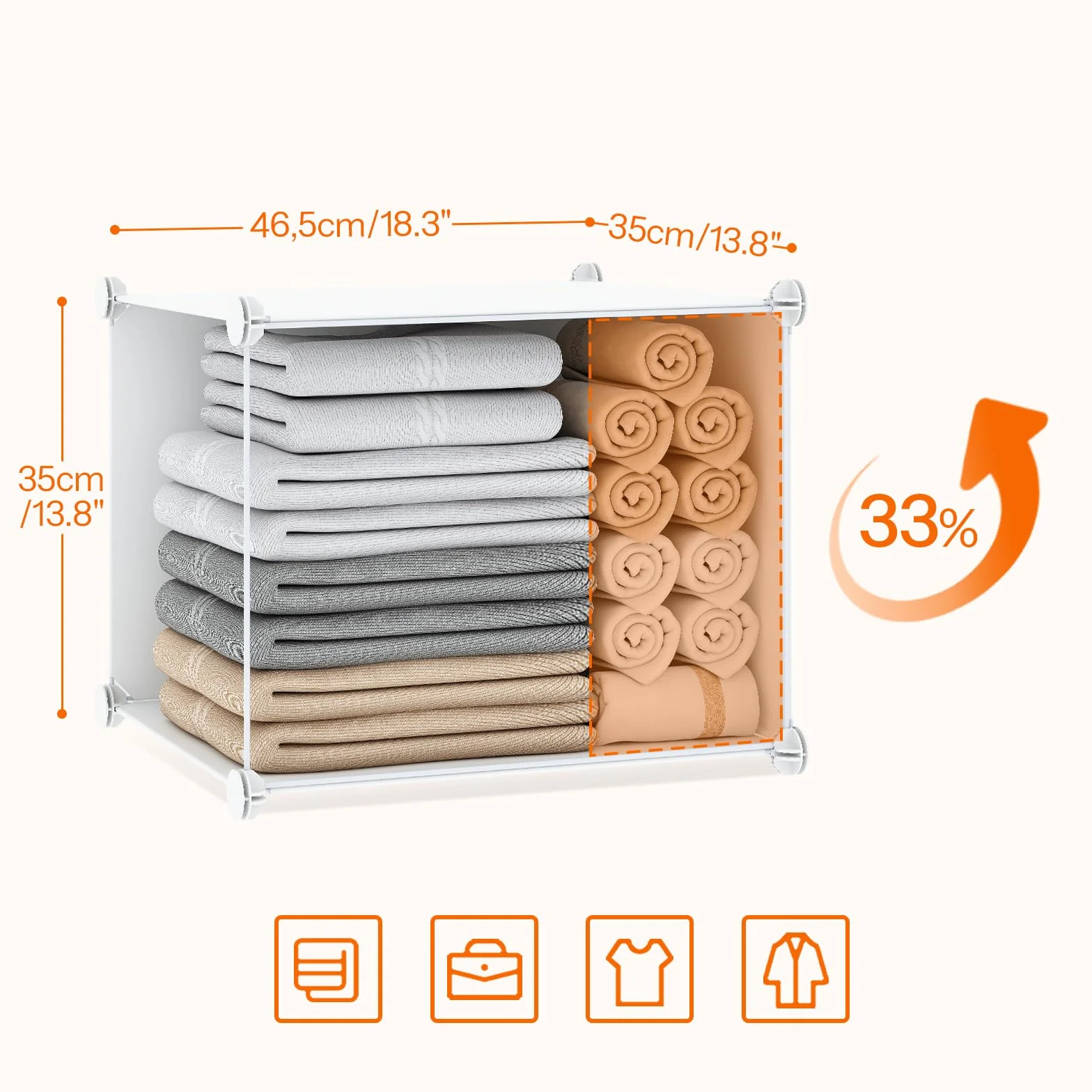 HOOBRO Armadio Modulare 16 Cubi con Ante, Portatile Guardaroba 2 Barra Appendiabiti, Bianco