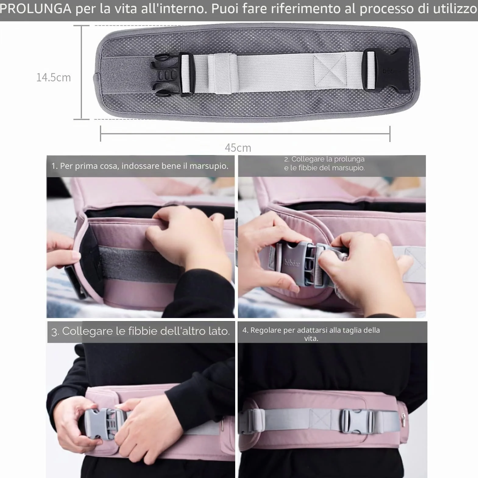 Bebear Marsupio,Bebamour Marsupio per 0-36 mesi, marsupio traspirante da neonato a bambino, approvato dagli standard di sicurezza, seggiolino ergonomico 6 in 1 anteriore (New Air Grey)