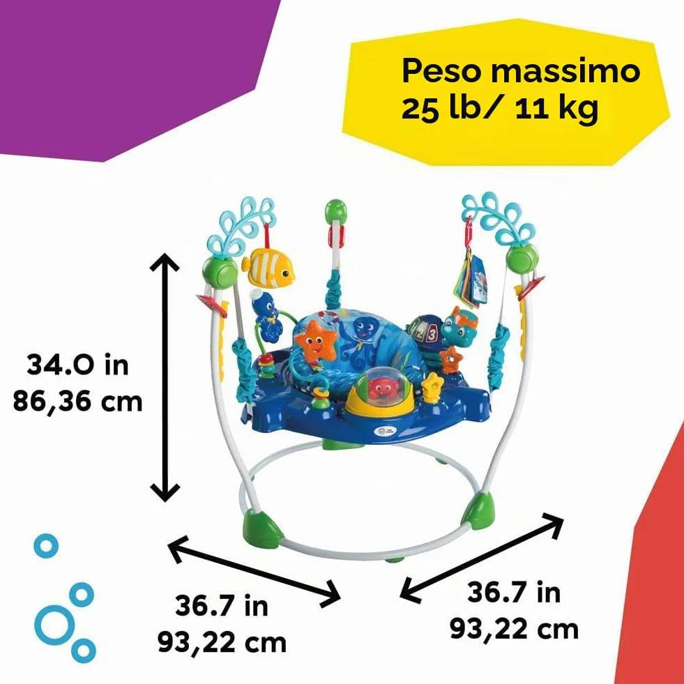 Baby Einstein Neptune's Ocean Discovery Centro Giochi e Attività, 15 Giochi, 3 Lingue, Girello con Musica e Luci, Sedile Girevole 360°, Regolabile, da 6 Mesi