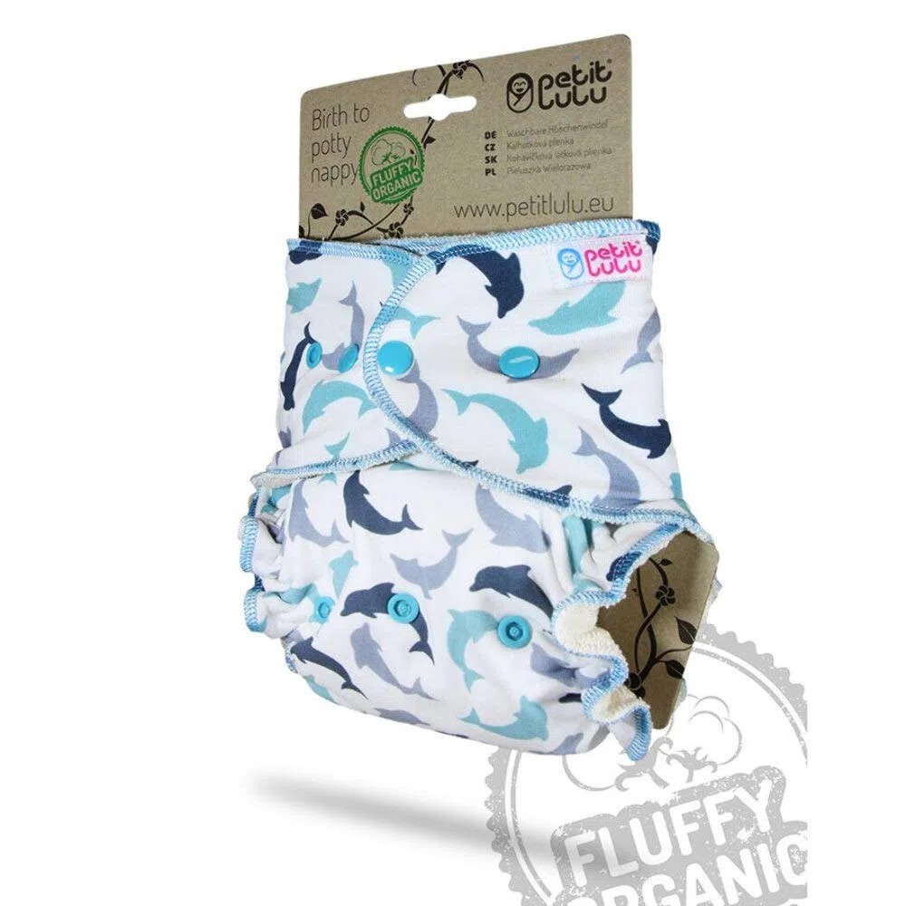 Petit Lulu Pannolino Mutandina Maxi Bambù Fitted Notte | Bottoni | Fluffy Organic | Pannolini di stoffa | Riutilizzabile e lavabile | Pannolini lavabili | Prodotto in Europe (Delfine)