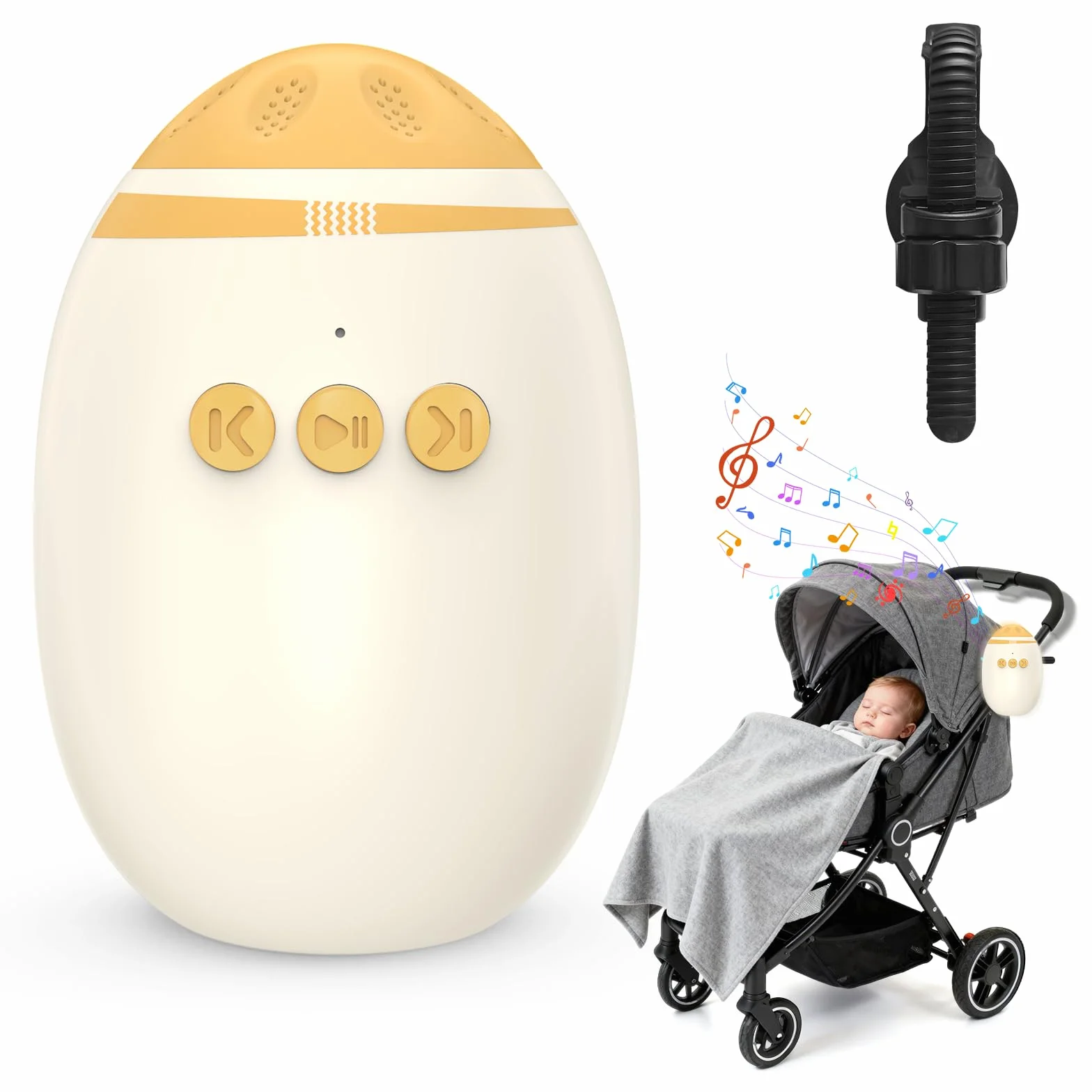 Passeggino con rumore bianco, vibratore per passeggino con 11 suoni rilassanti, supporto per dormire ricaricabile, regolazione continua, funzione portatile e Bluetooth per passeggini e passeggini