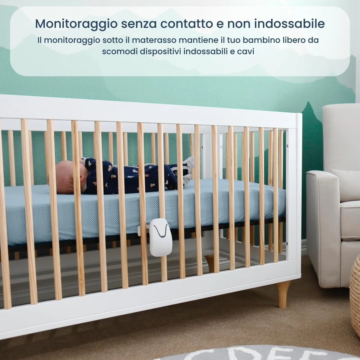 Babysense Baby Monitor con Certificato Medico, 2 Sensori, Avvisi di Irregolarità Respiratoria
