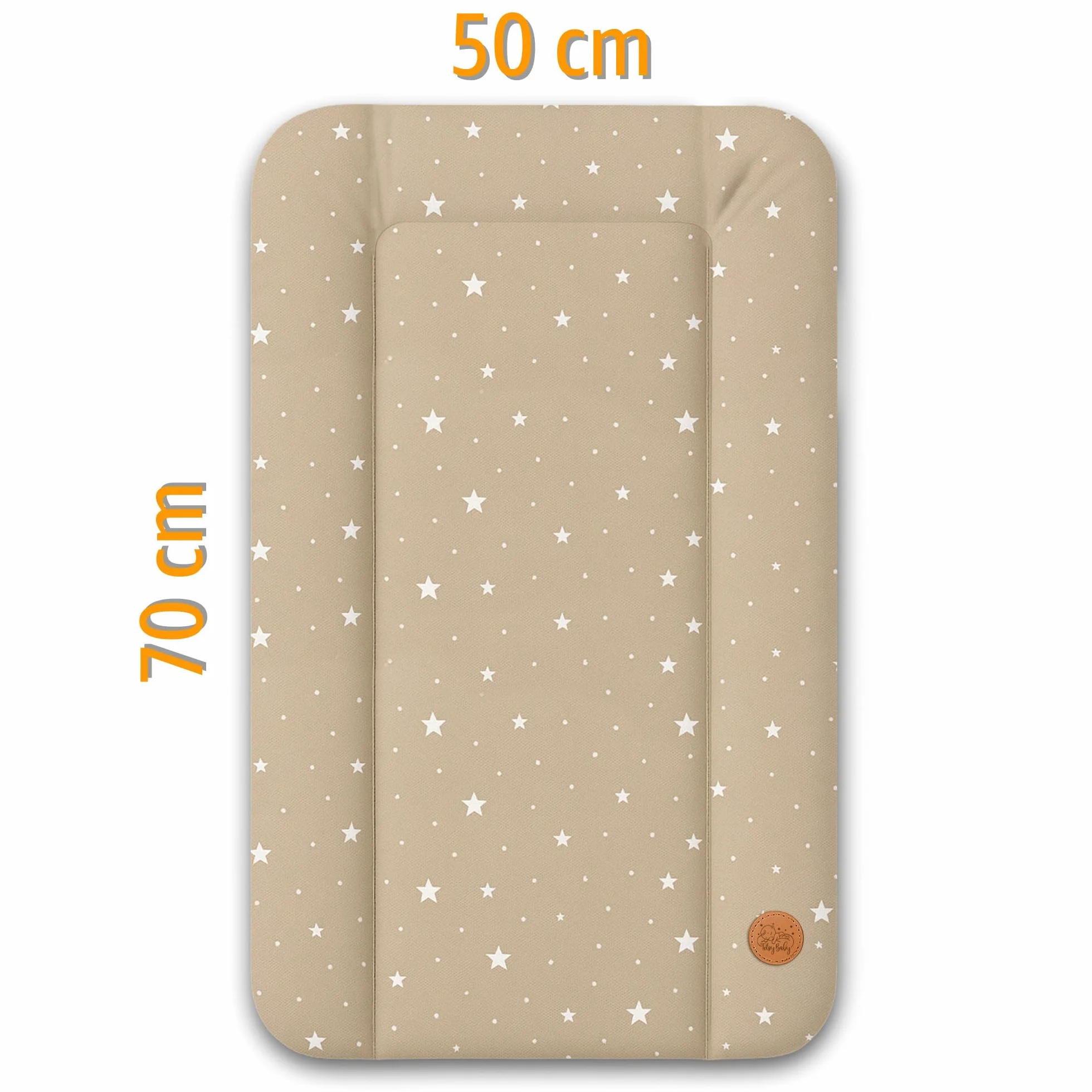 Materassino Fasciatoio Neonato 70x50 cm Impermeabile Lavabile Oeko-Tex Beige Stelle Bianche