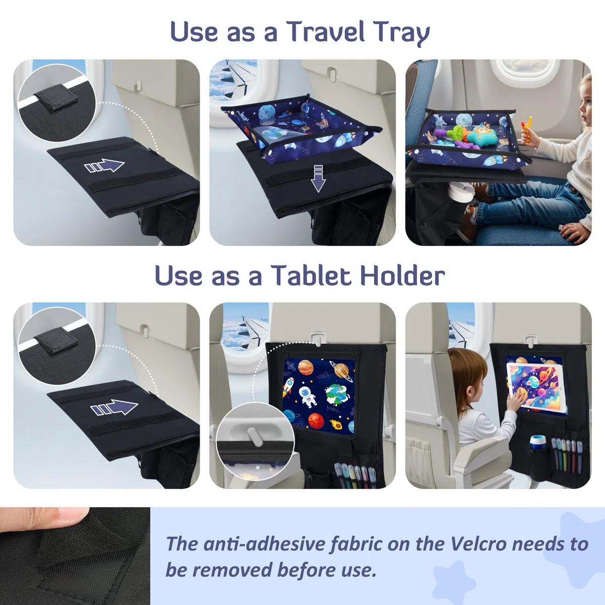 Babenest Vassoio da viaggio per bambini con supporto per tablet, elementi essenziali per aerei, vassoio da viaggio con tasche, indispensabile per viaggi in treno e forniture per volare (blu cielo