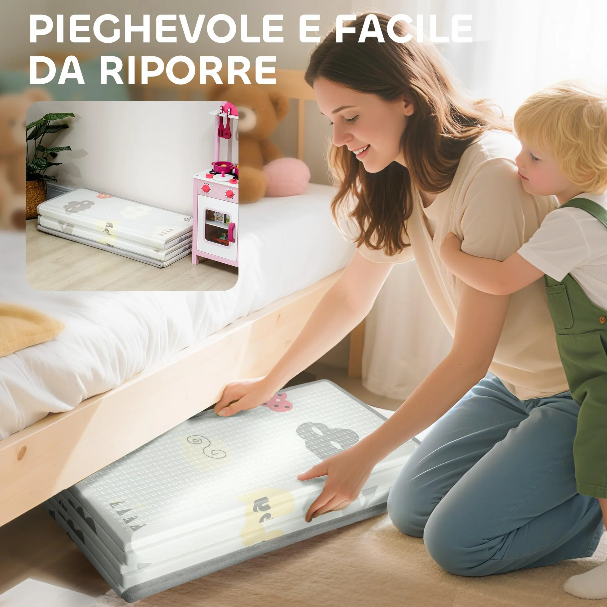 AIYAPLAY Tappeto per Bambini 0-3 Anni con Bordi Cuciti, Lettere dell'Alfabeto e Superficie Impermeabile, Tappeto Gattonamento in XPE e PE, 200x180x1.5 cm, Multicolore