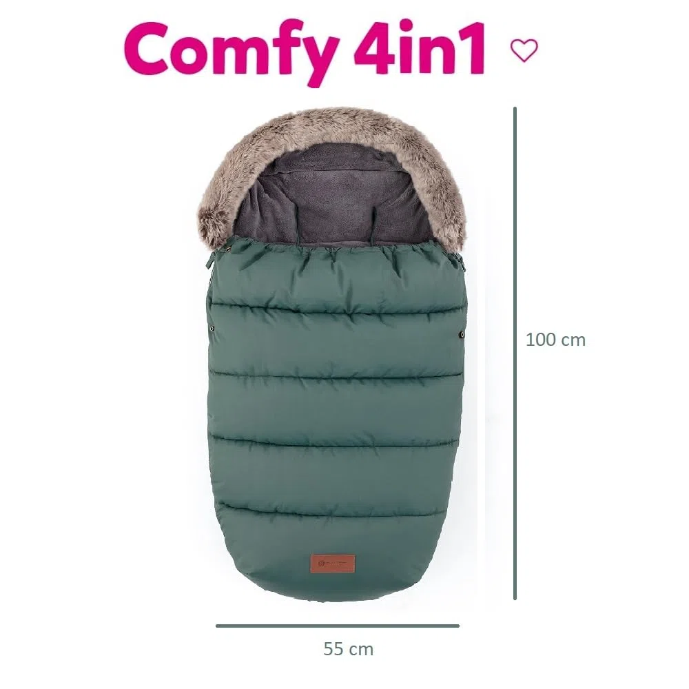 Petite&Mars COMFY - Sacco nanna 4 in 1 per passeggino, per passeggino, per passeggino, sacco nanna invernale, impermeabile, antivento, verde