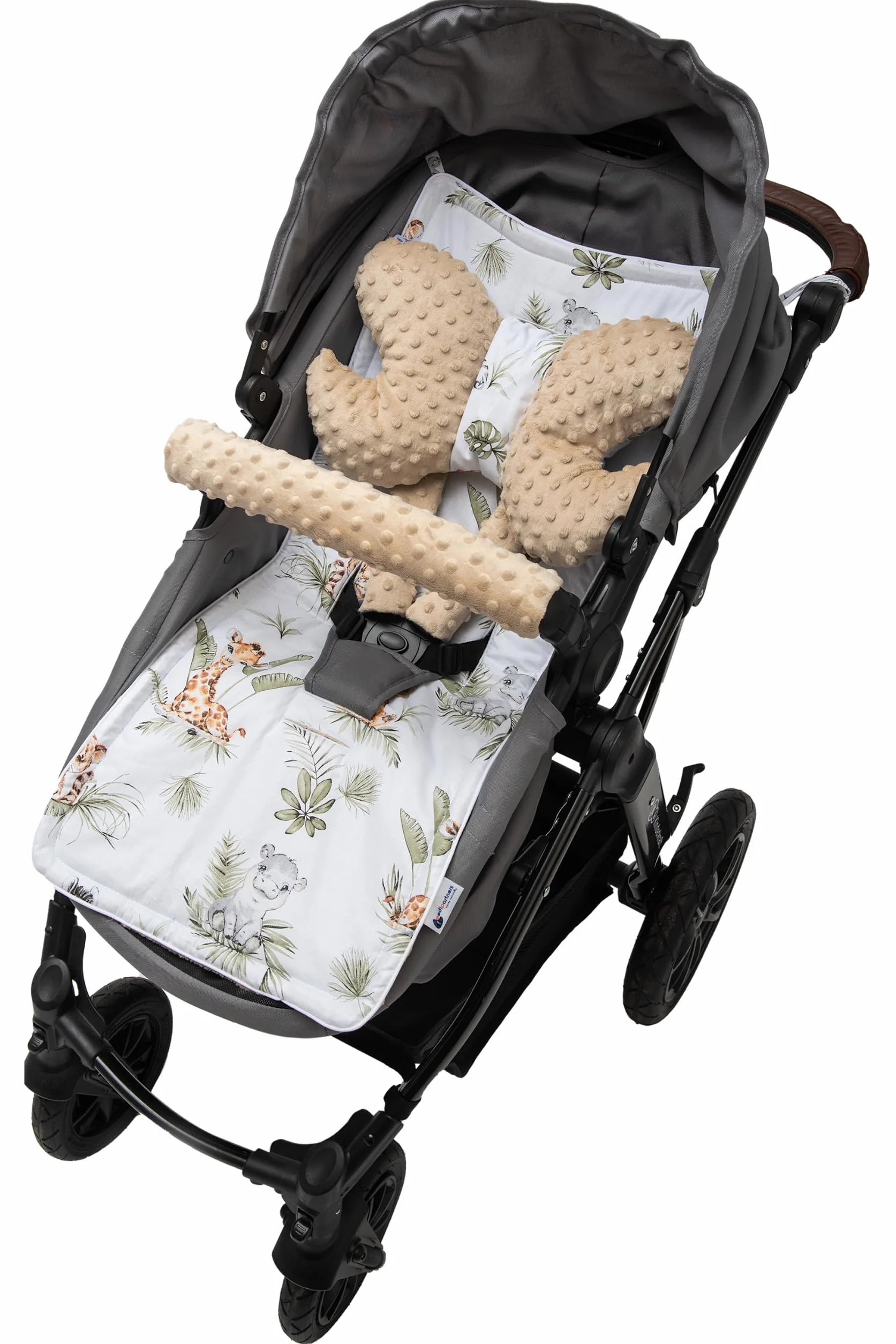 Riduttore Passeggino Universale 78x35cm 5 elementi Copripasseggino Estivo Cotone Minky Safari beige