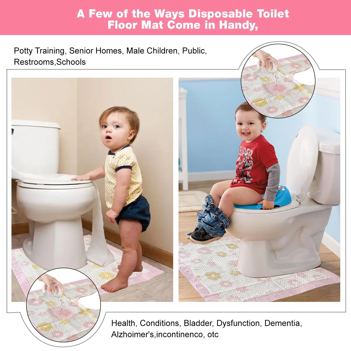 25 tappetini usa e getta per WC a forma di U, tappetino da addestramento per WC, impermeabile, antiscivolo, tappetino da bagno usa e getta, per bambini e adulti, motivo floreale
