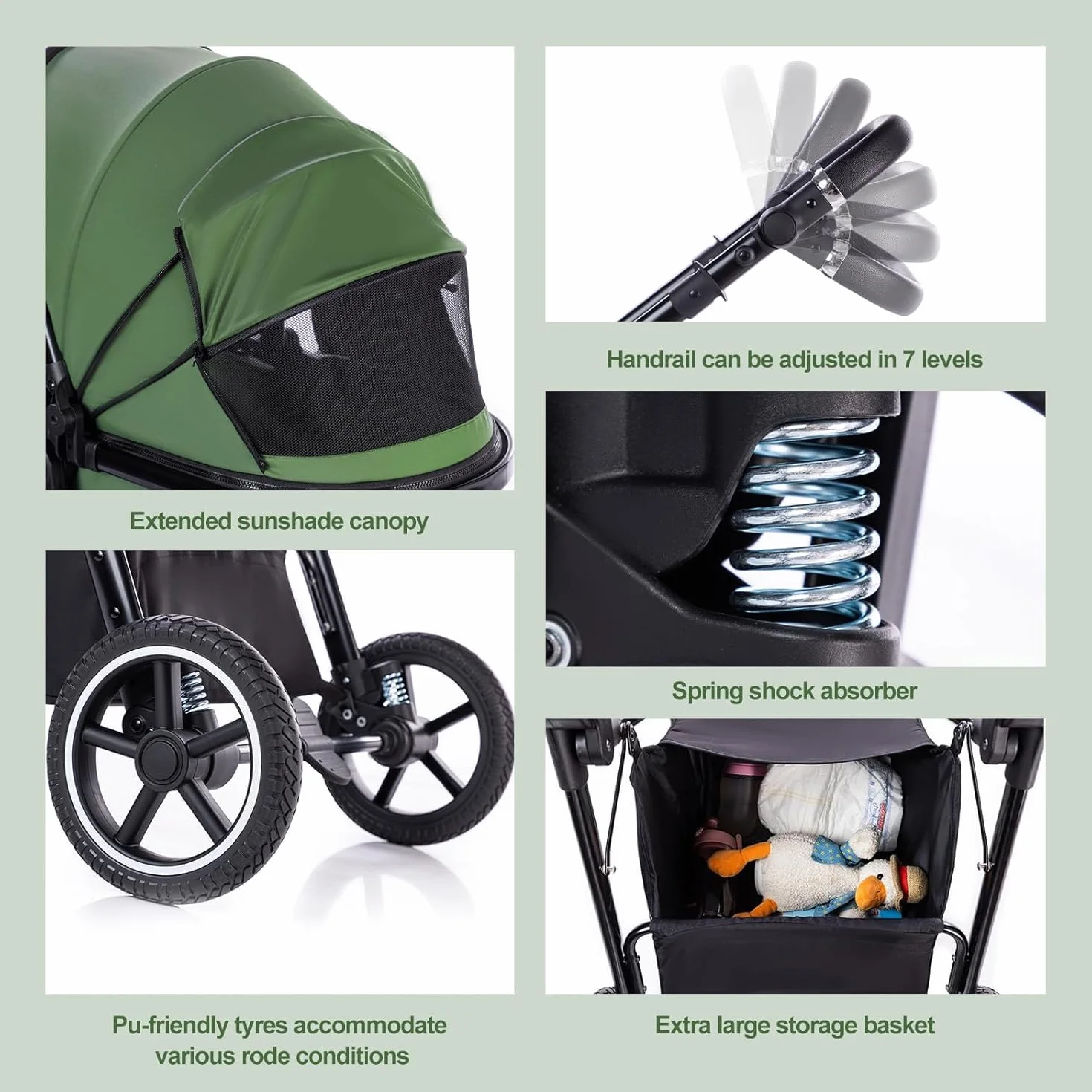 Gcarebb Sistema da Viaggio 3 in 1, Passeggino con Telaio in Alluminio e Copertura Antipioggia