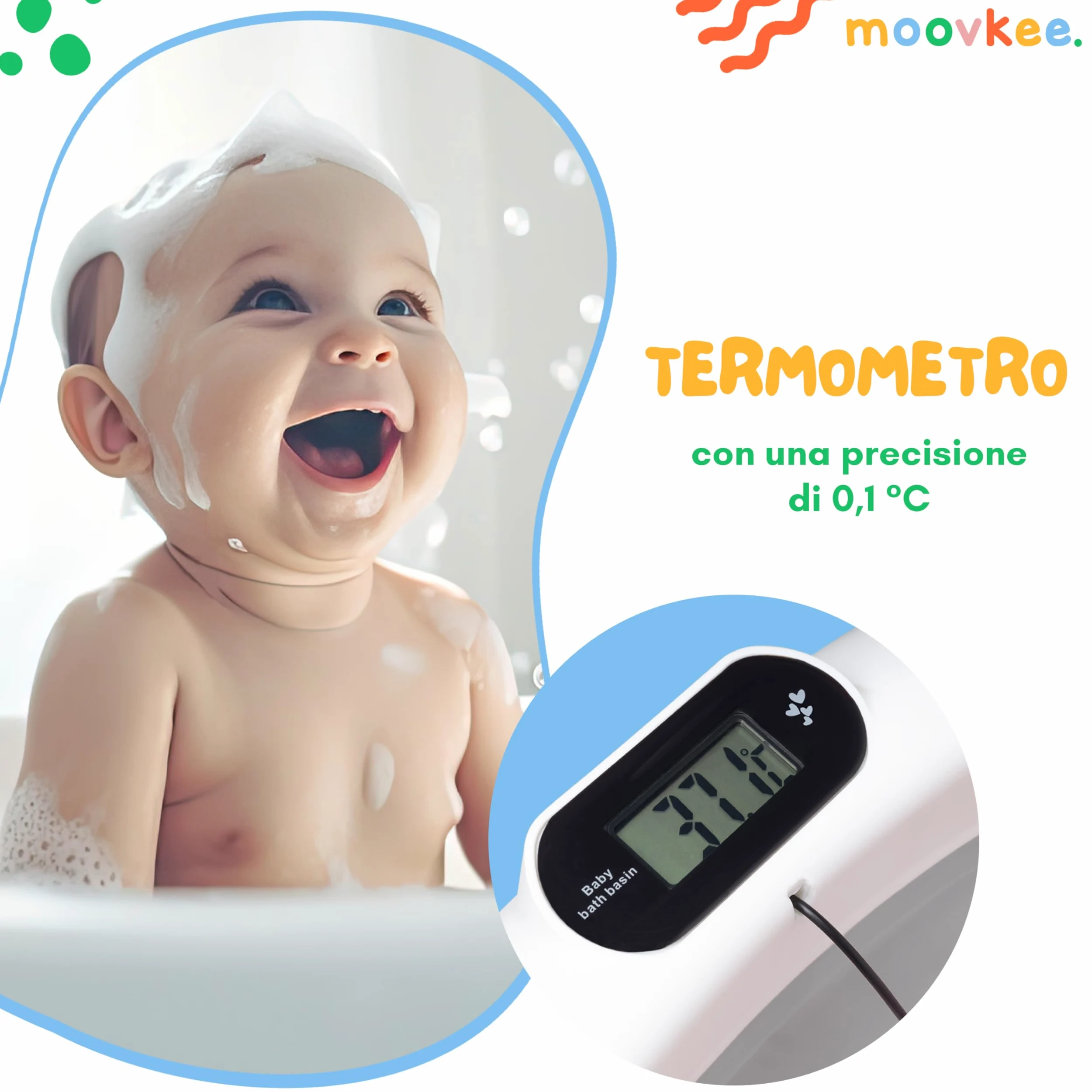 Pieghevole Vaschetta Bagnetto Neonato con Supporto 80cm - Vasca da Bagno Bambini 1-3 Anni con Termometro Incorporato e Tubo di Scarico - Offri il massimo comfort al tuo bambino