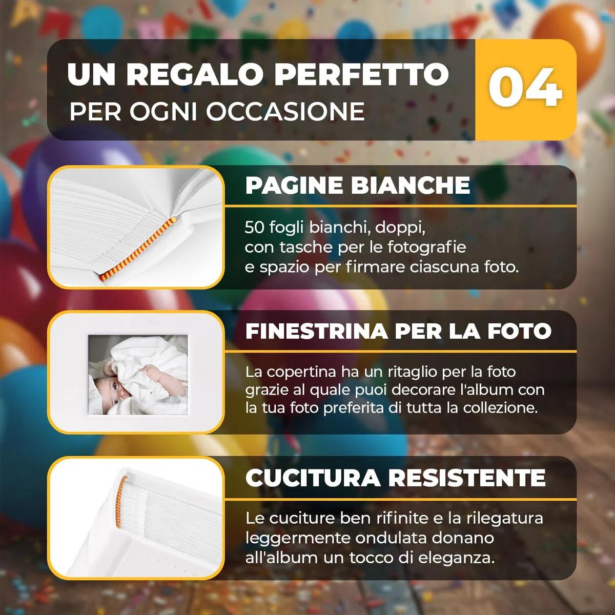 Maverton Album Foto Personalizzato - Copertina in Pelle Sintetica con Finestra per Foto - Album Fotografico Personalizzabile 100 pagine - 200 foto 10x15cm - Regali Neonato Compleanno