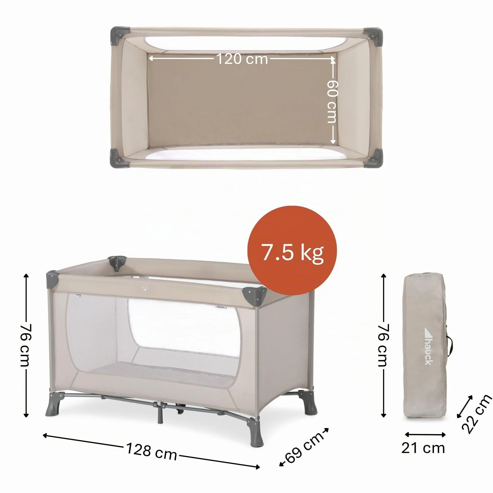 Hauck Lettino da Viaggio Dream N Play Culla Neonato 15kg Letto Pieghevole 60x120cm Beige