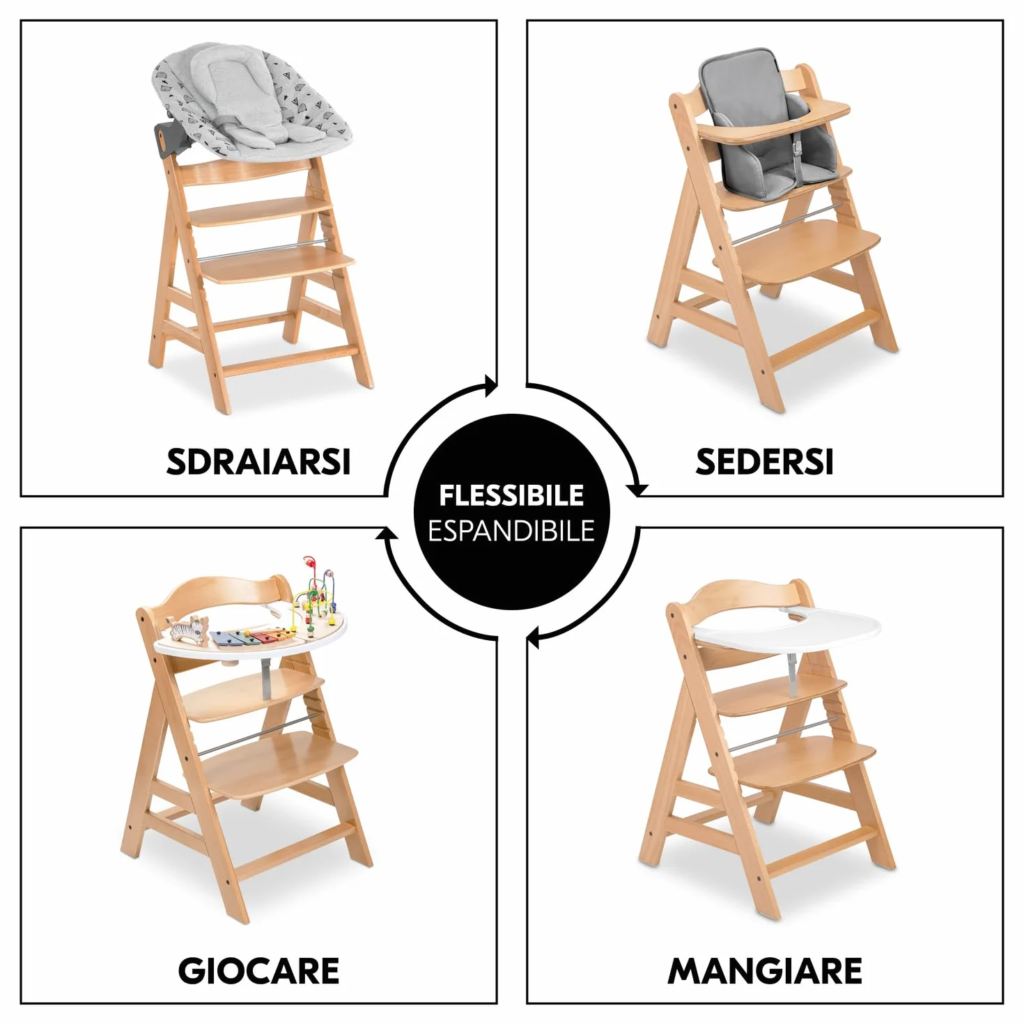 Hauck Seggiolone Pappa Alpha+ Legno FSC® Naturale - Sedia Evolutiva 6 mesi-90 kg con Barra Frontale e Cintura 5 Punti