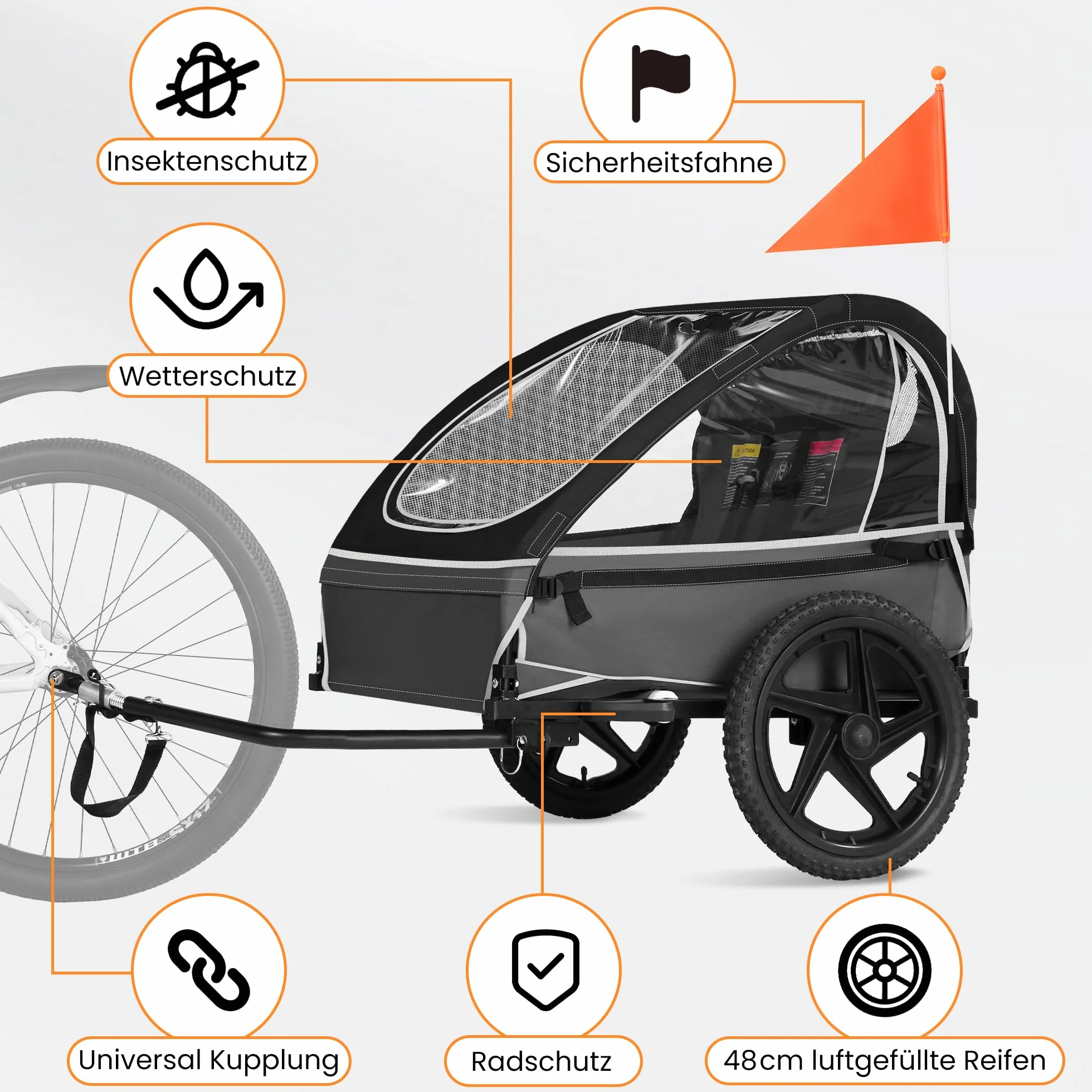 Pieghevole Rimorchio per Bicicletta 2 in 1 con Sospensione per Bambini 1-2, Passeggino con Grande Spazio di Archiviazione, Funzione Jogger