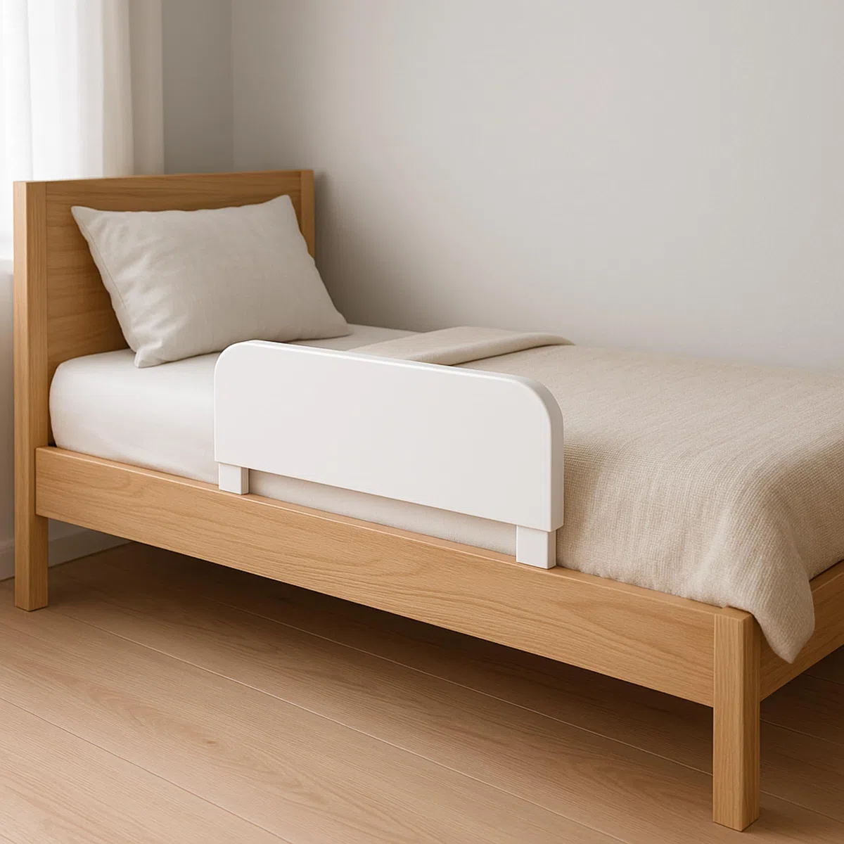 Sponda Letto Bambini 60x20 cm – Bianco – Protezione Anticaduta Stabile Senza Forature – Sponda Letto in Laminato – Facile da Montare sotto Il Materasso