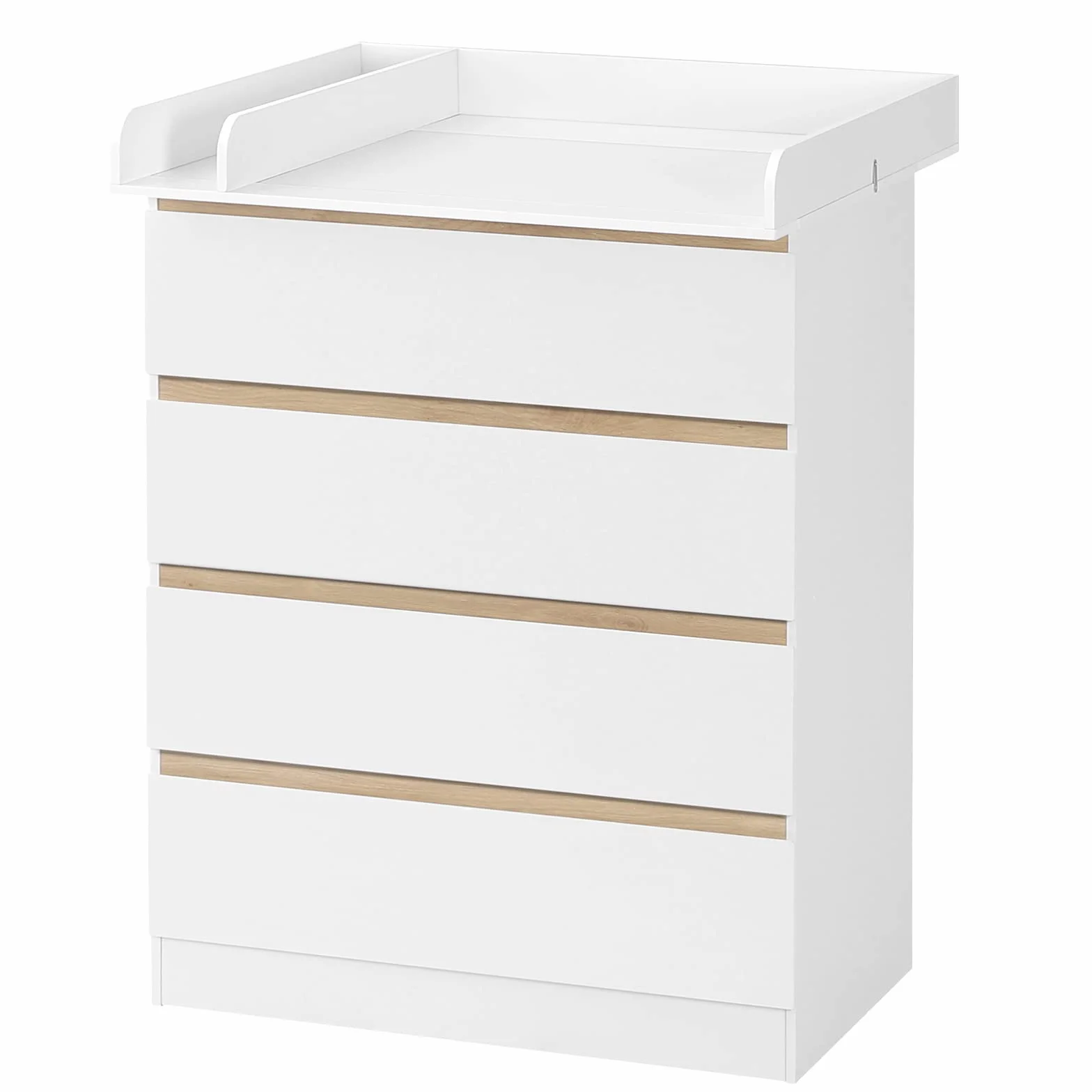 WOLTU Mobile Fasciatoio per Bambini, Cassettiera 4 Cassetti, Bianco+Rovere