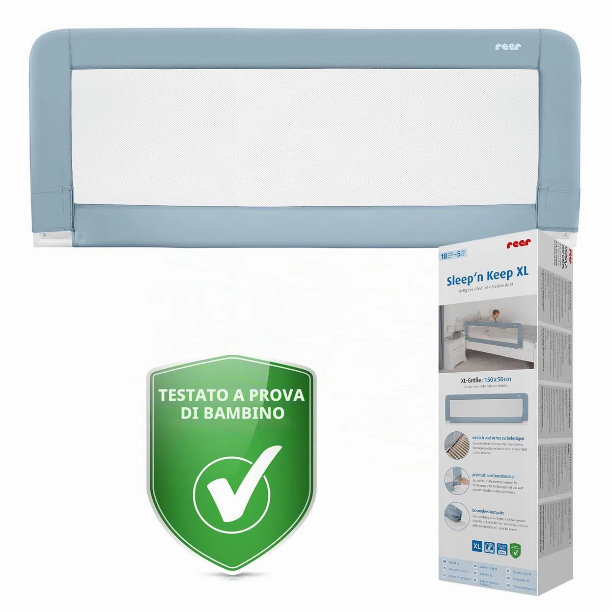 Reer Sleep'n Keep 45111 - Paracolpi per lettino, lunghezza 150 cm, colore: Blu