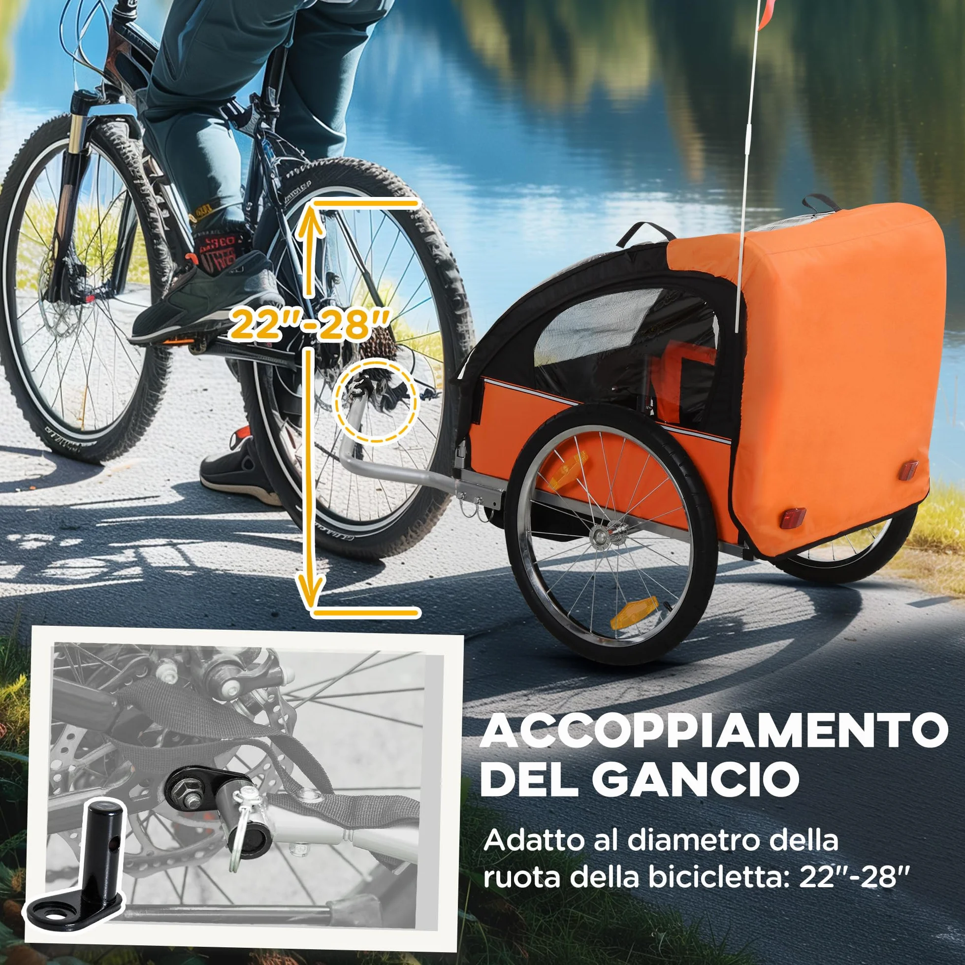 Homcom Rimorchio Bici Bambini 2 Posti con Cinture di Sicurezza Telaio Acciaio Copertura Tessuto Oxford