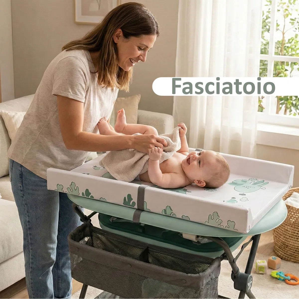 Twinly Bubbly Fasciatoio Neonato con Termometro Integrato - Vaschetta Bagnetto Pieghevole 2 in 1 - Accessori Neonato Utili 0-3 Mesi - Materassino Impermeabile (verde)