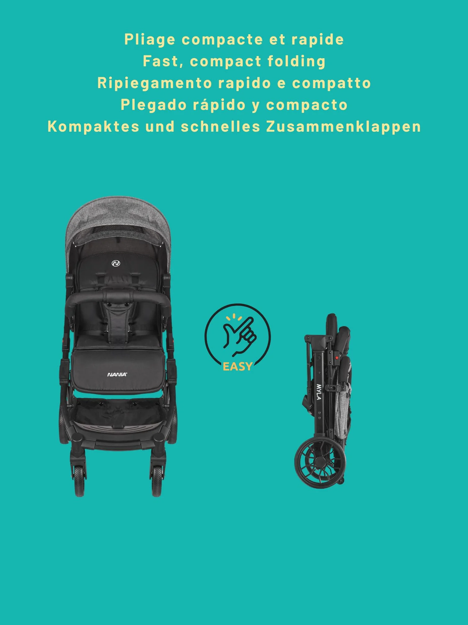 Nania Myla passeggino compatto a ombrello leggero 7,5 kg reclinabile 0-4 anni 22 kg max