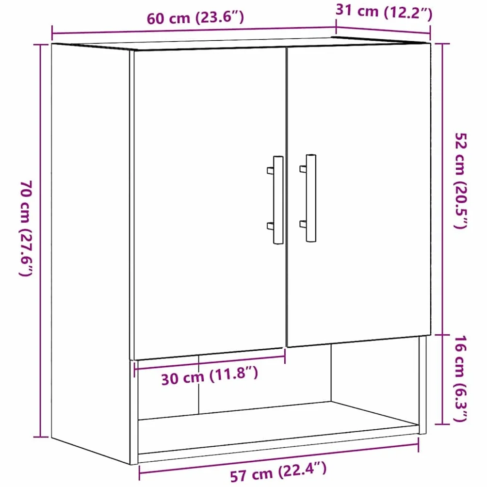 vidaXL Mobile a Muro Rovere Nero 60 x 31 x 70 cm Legno Multistrato Scaffale Rettangolare
