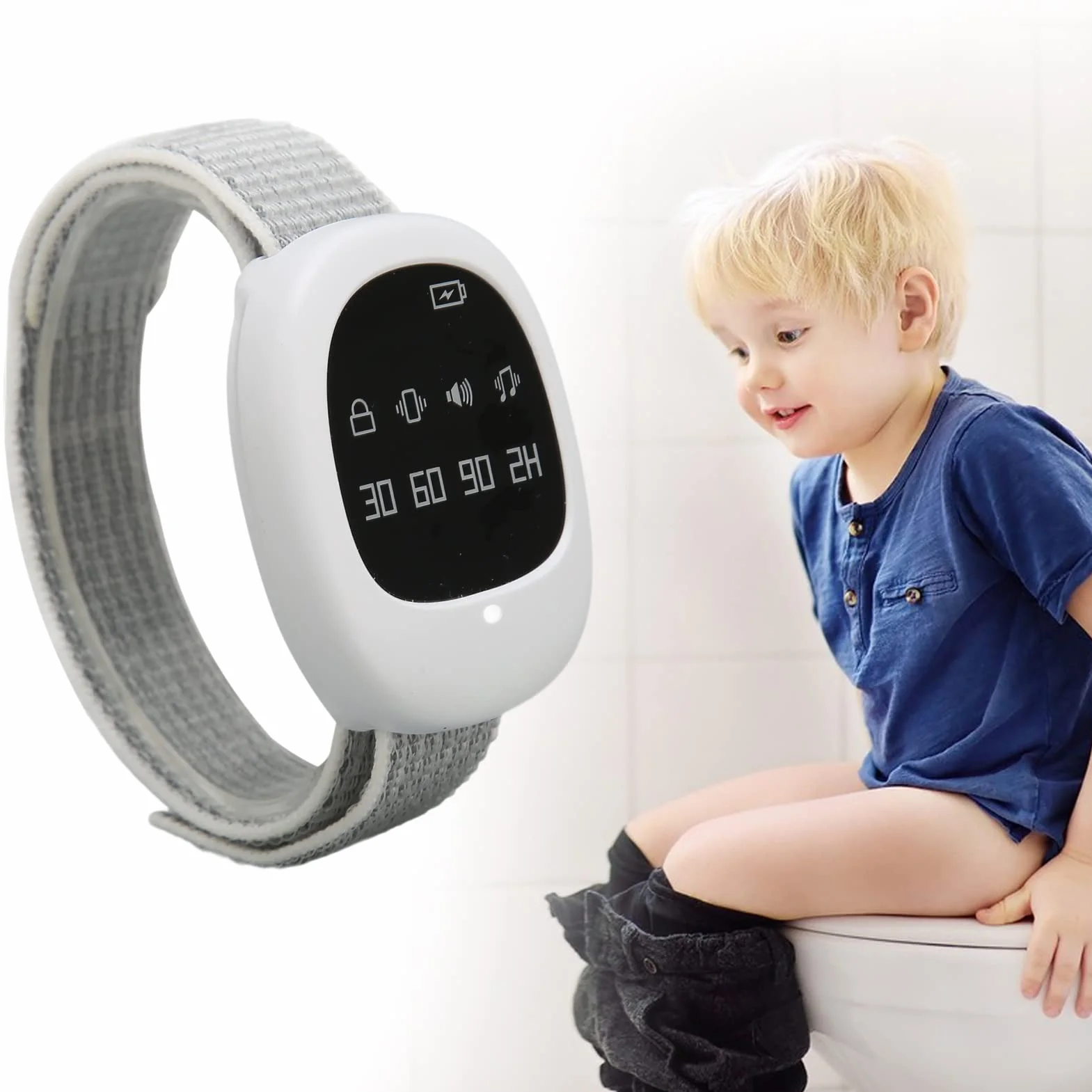 Allarme Senza Fili per la pipì a Letto, Orologio per l'addestramento al vasino con 4 Timer, Allarme enuresi Letto con Vibrazione Sonora, Allarme pipì Orologio sensore bagnatura