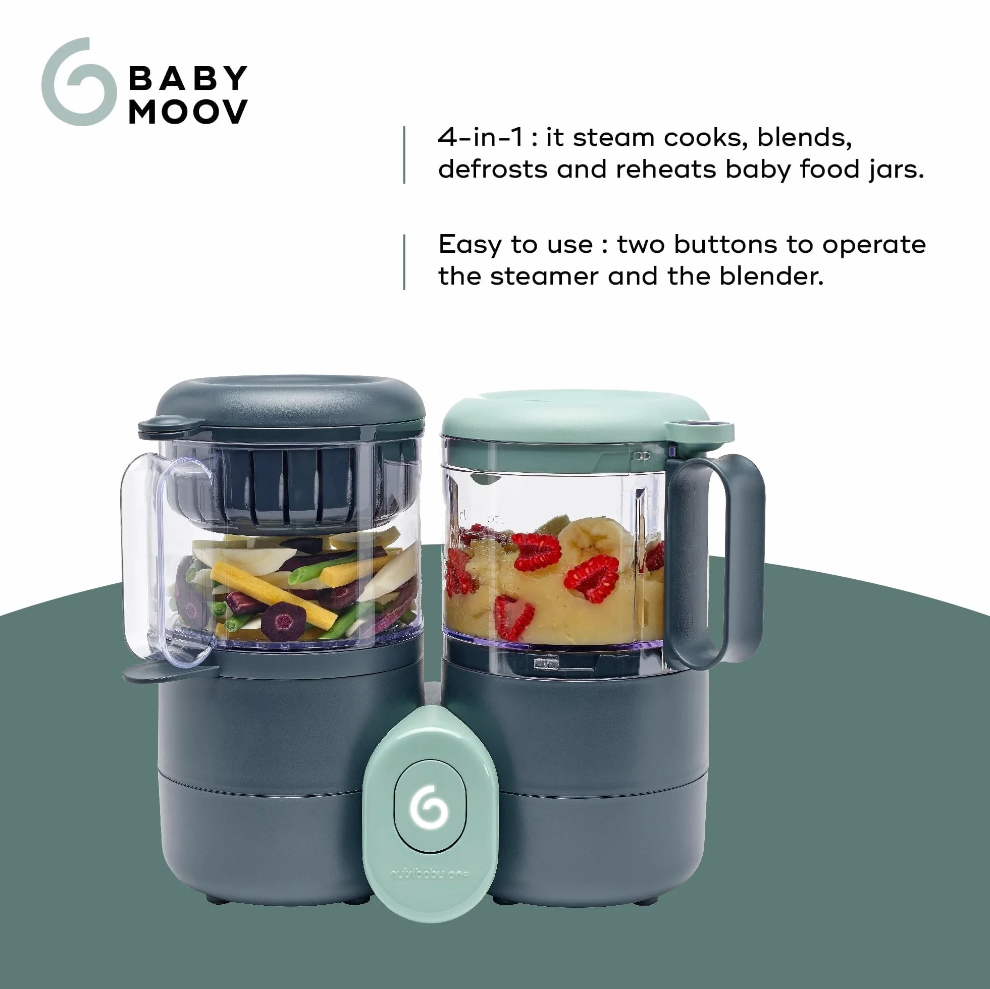 Babymoov Nutribaby One 4 in 1 Baby Food Maker, frullatore e vaporizzatore per alimenti per bambini