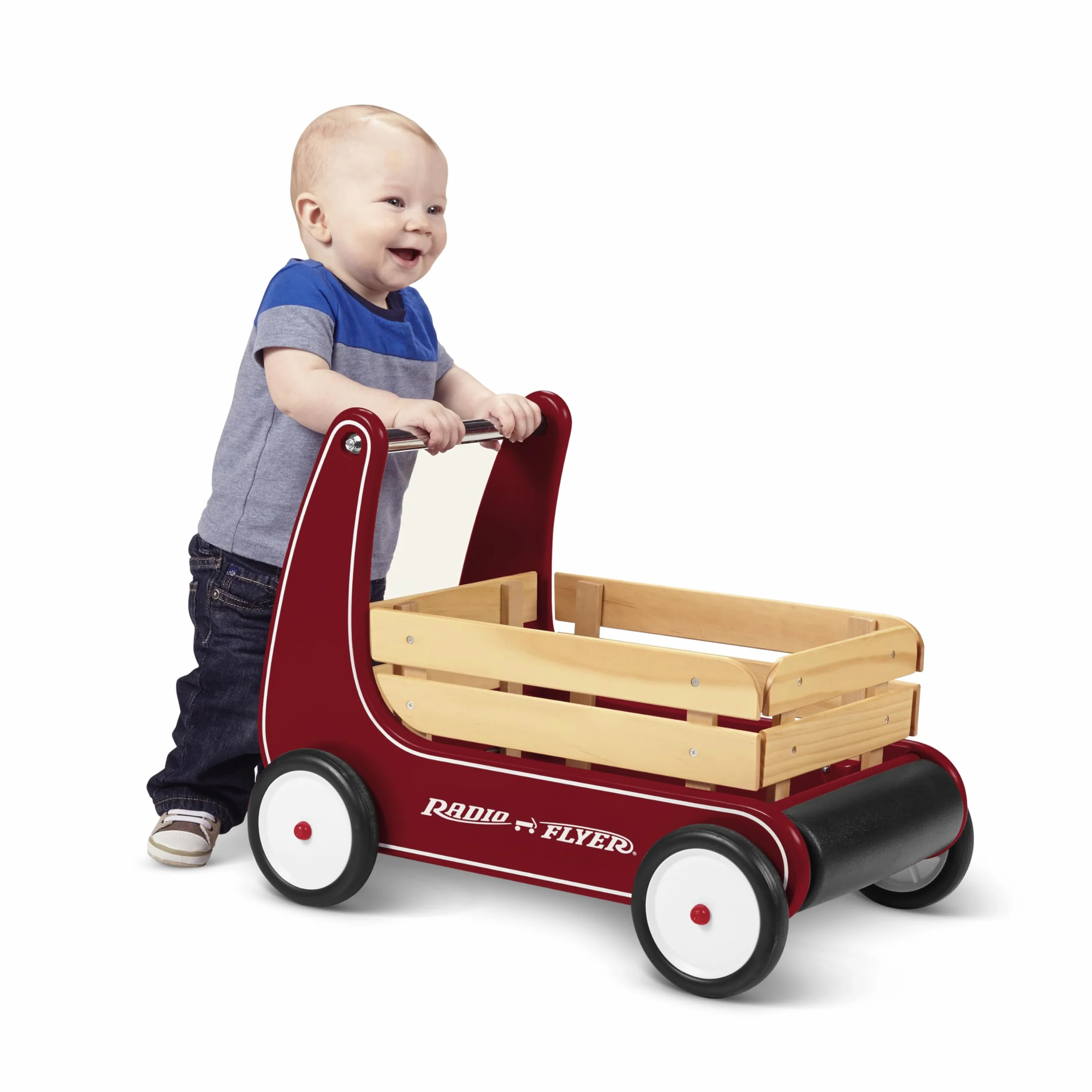 Radio Flyer Classic Walker Wagon, Carretto Giocattolo in Legno per Passare da Seduti a in Piedi per Bambini da 1 a 4 anni, Rosso