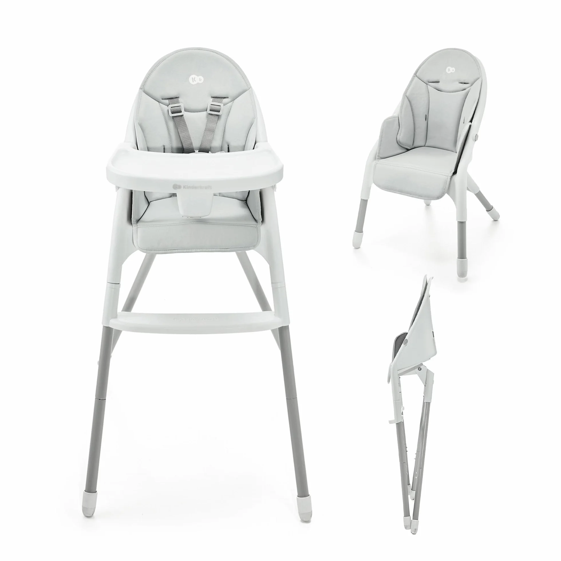 Kinderkraft DINNLY Seggiolone Pappa Rialzo da Sedia Vassoio Regolabile per Bambini 6 Mesi-5 Anni Grigio chiaro