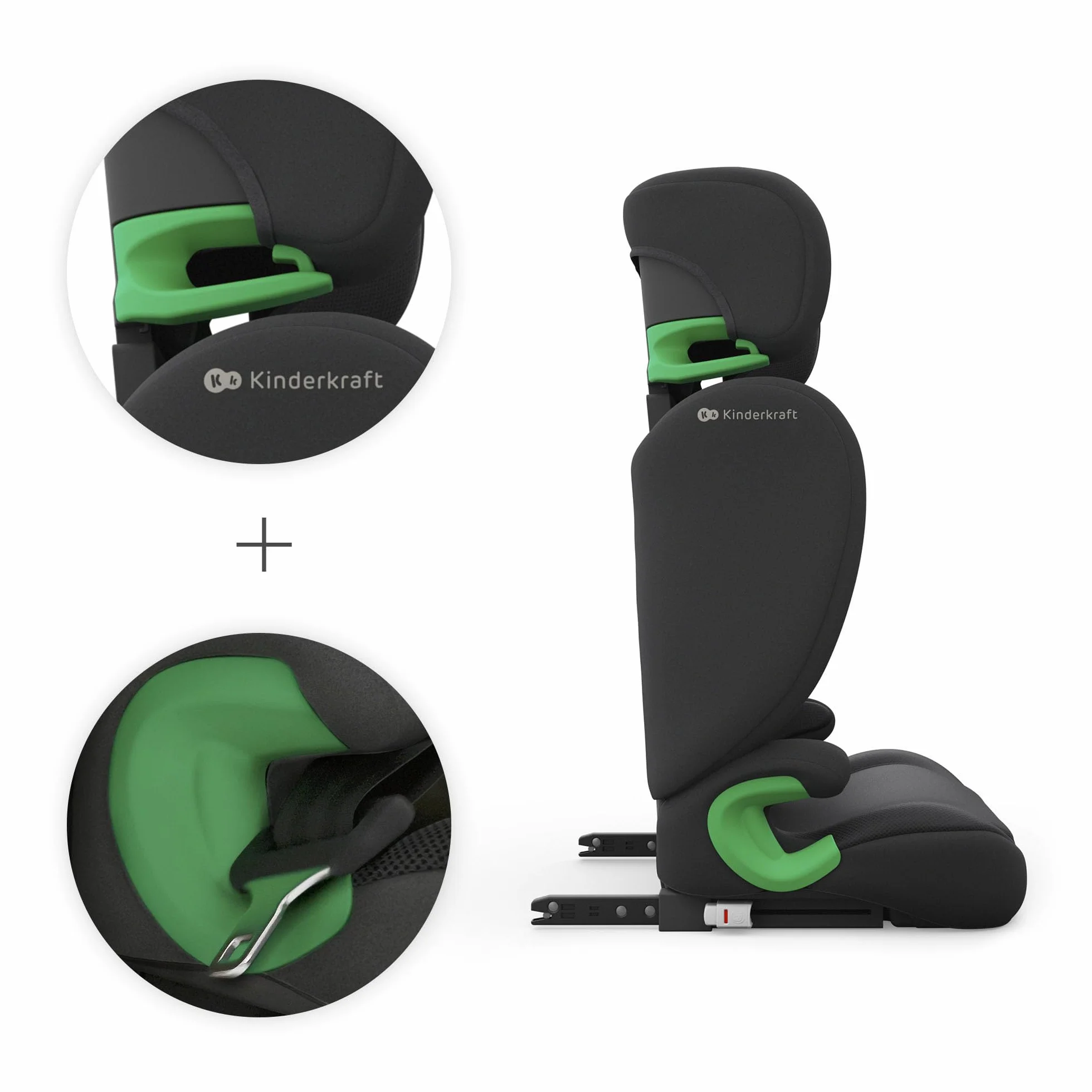 Kinderkraft JUNIOR FIX2 PRO I-SIZE Seggiolino auto 15-36 kg, Gruppo 2-3, 100-150 cm, con Isofix, Poggiatesta regolabile, Sistemi di sicurezza, Leggero Facile da trasportare, Facile da pulire, Nero