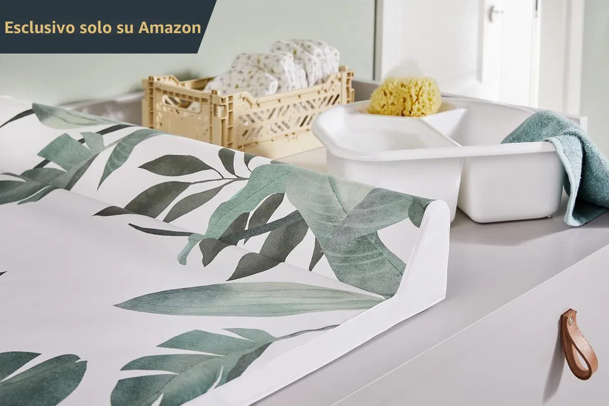 Rotho Babydesign Materassino Fasciatoio Neonato Soft Tropical, 70x50 cm, Impermeabile, Con Bordo Rialzato, Da 0 Mesi, Bianco