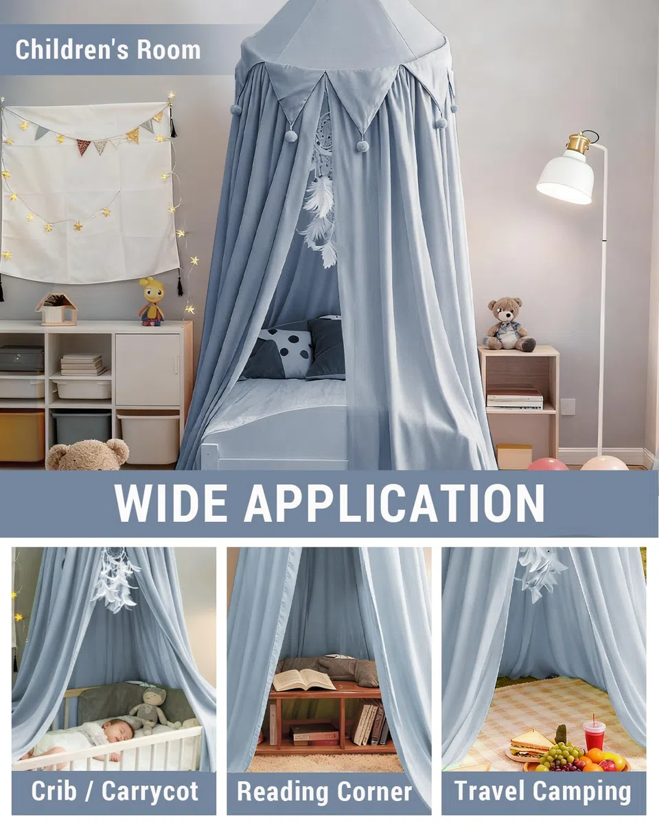 Surwin Baldacchino per Letto Bambina Bambini, Blu Tenda Zanzariera Baldacchino per Lettino Culla Neonato | Cupola Rotonda per Camera da Letto Lettura Cameretta