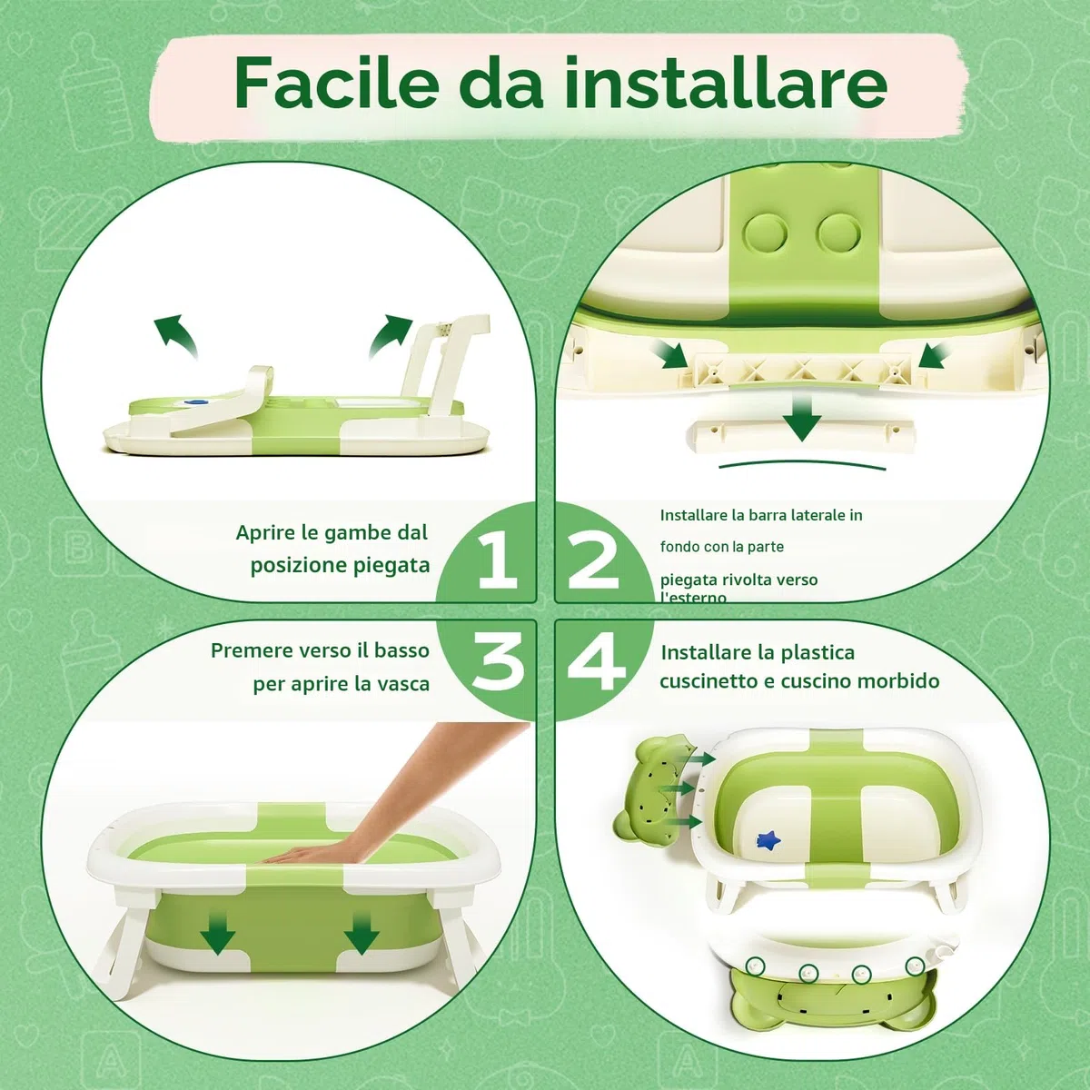COOSEYA Vasca Neonato Bagnetto, Vasca Neonato Con Supporto Da Bagno Gratuito, Verde