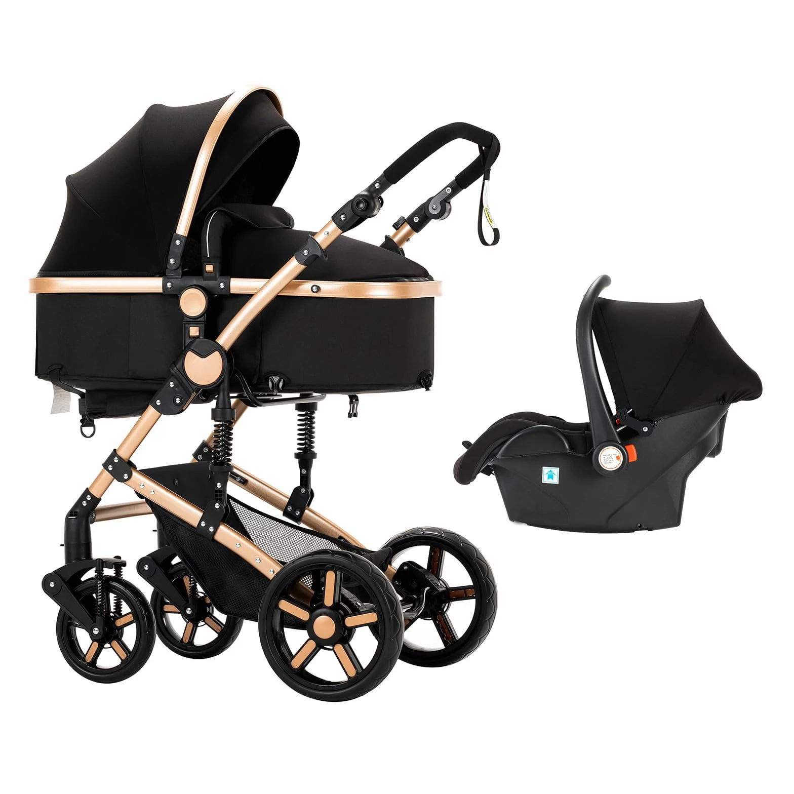 Passeggino Trio 3 in 1 Pieghevole con Telaio Alluminio (588 Black Gold)