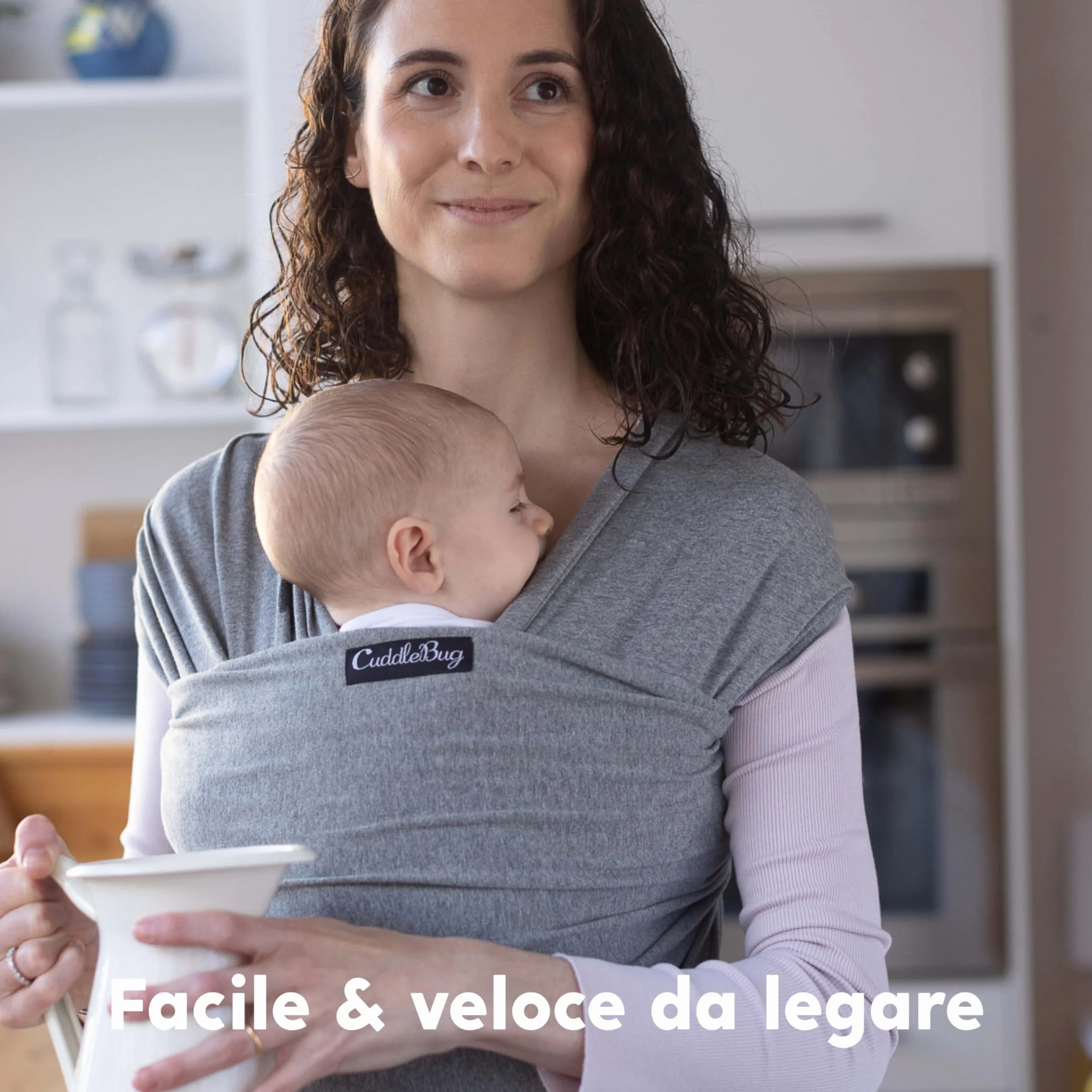 CuddleBug Fascia Porta Bebé Neonato e Bimbi fino a 16 Kg – Fascia Neonato per Trasporto a Mani Libere – Marsupio Bambino a Fascia – Ideale come Regalo Nascita e Baby Shower (Grigio/Grey)