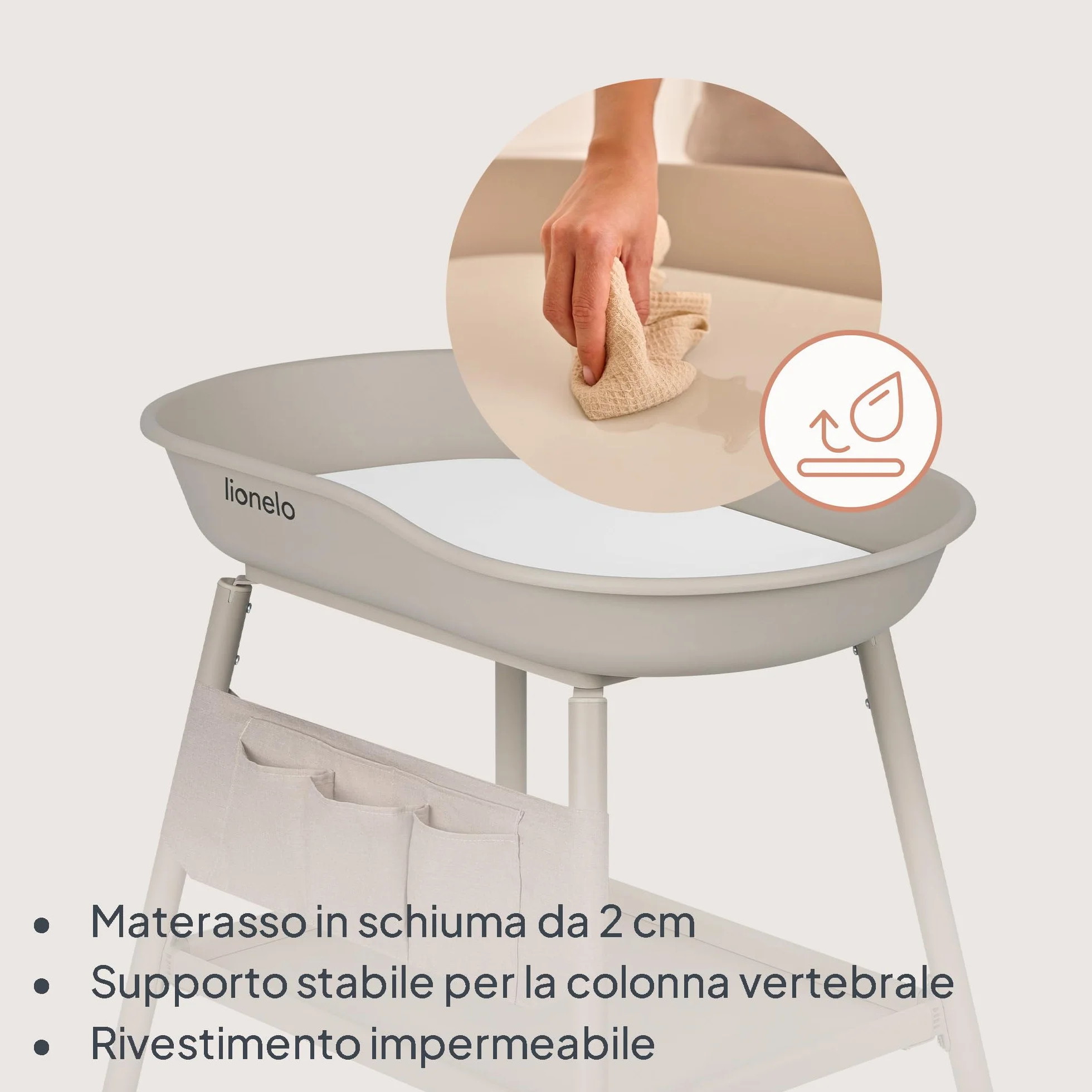 Lionelo Rosie Fasciatoio per neonato Portatile con Ruote e Freno Altezza Regolabile Materassino Impermeabile