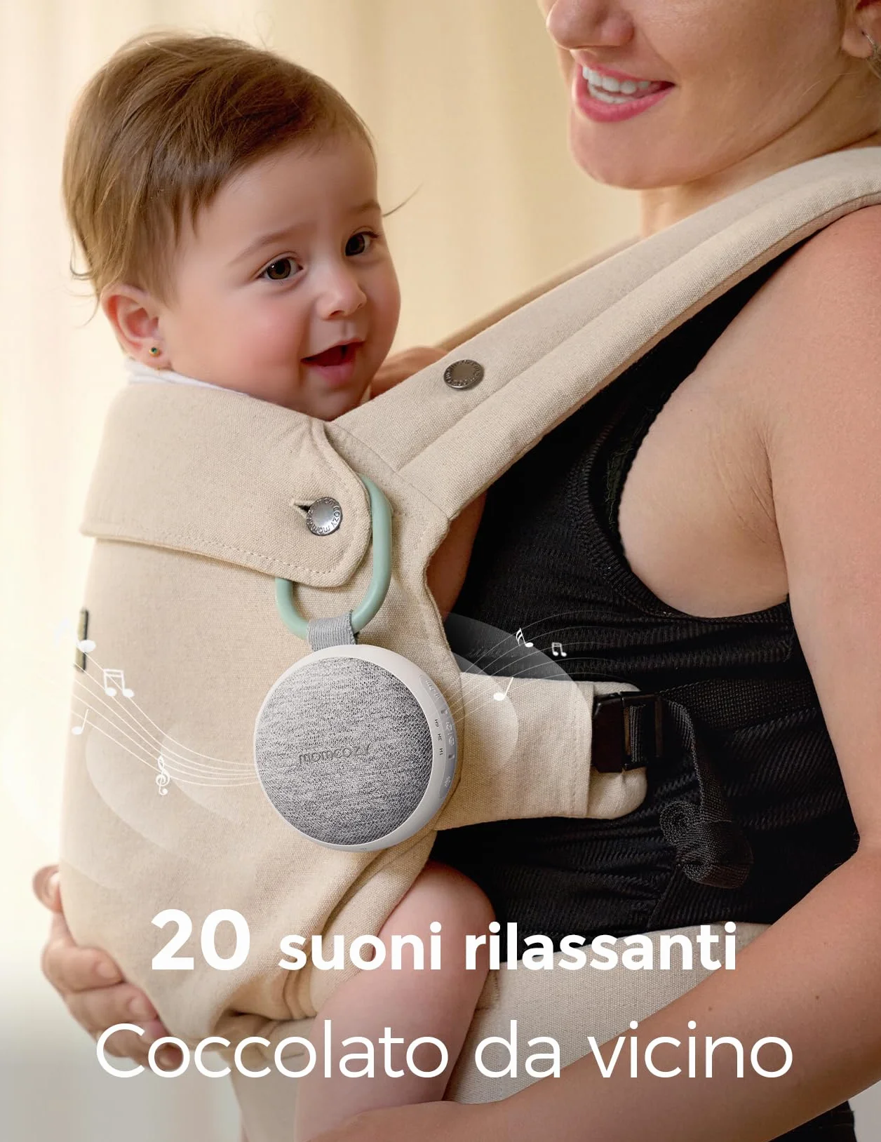 Momcozy WN06 Macchina Rumori Bianchi Neonato Portatile con Luce Notturna, 20 Suoni Rilassanti, Altoparlante Bluetooth, Timer
