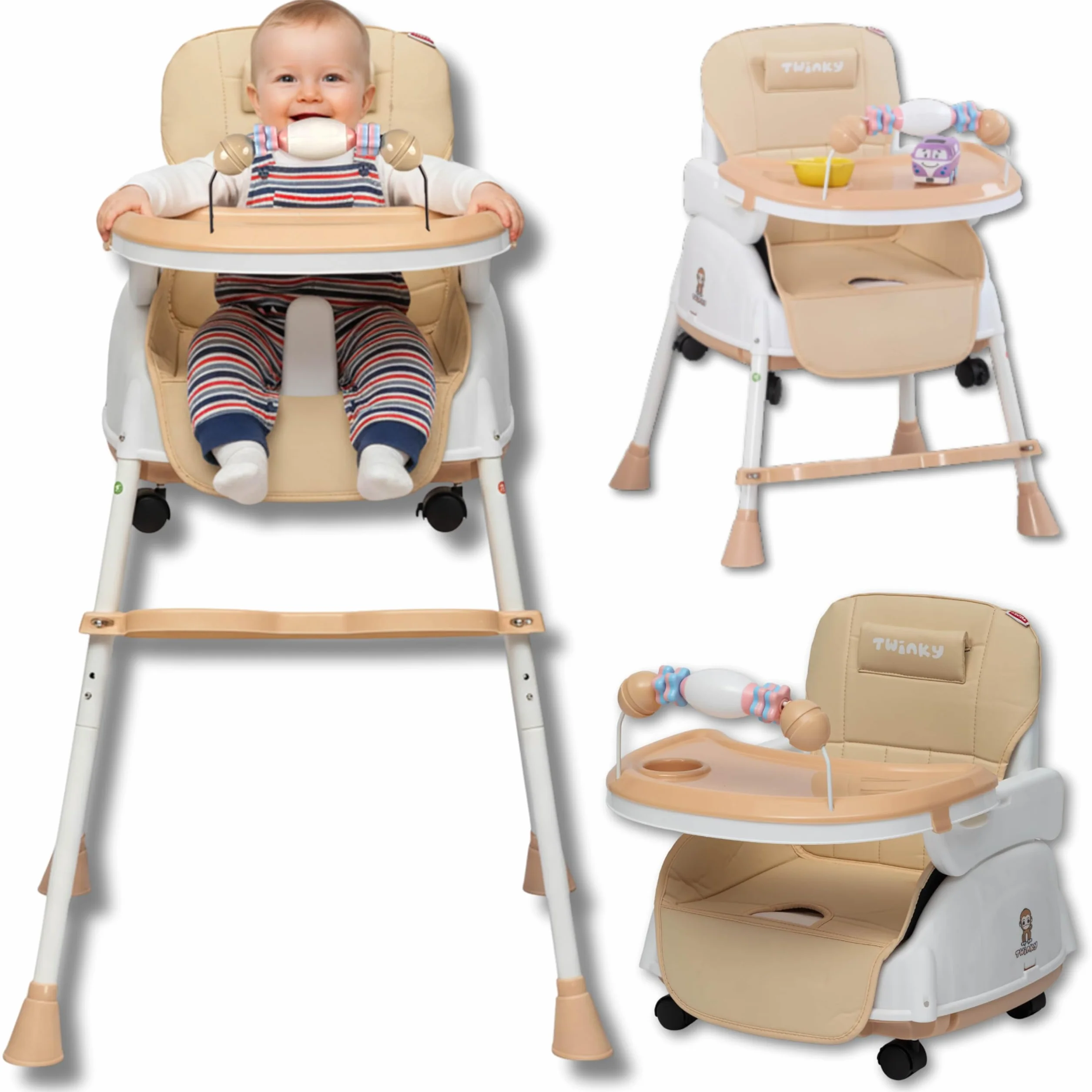 Twinky Seggiolone Pappa Evolutivo 0-36 Mesi Regolabile Portatile Design Sicuro Comfort
