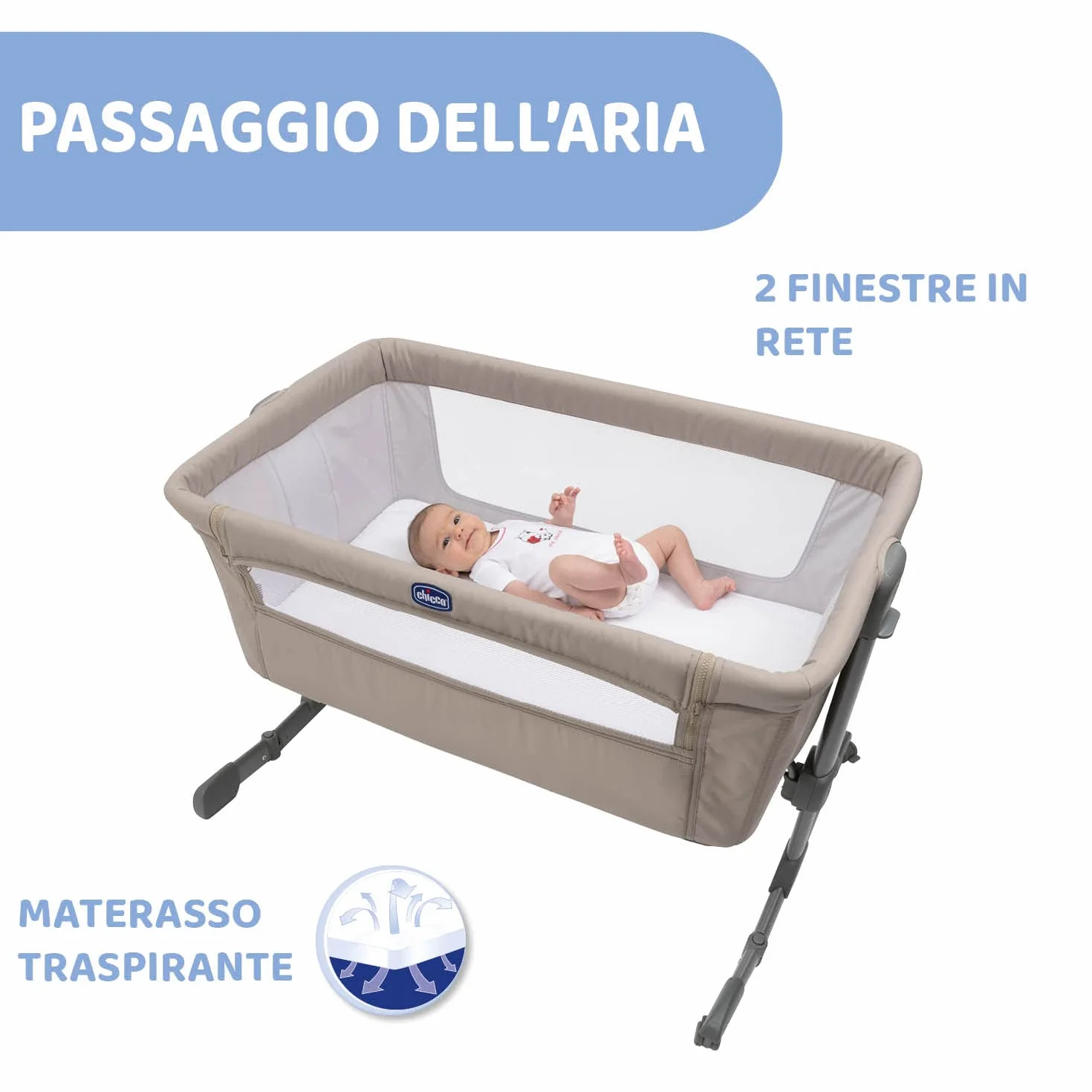 Chicco Next2Me Essential Culla Neonato Co-Sleeping Altezza Regolabile Materasso Incluso 0-6 Mesi Beige