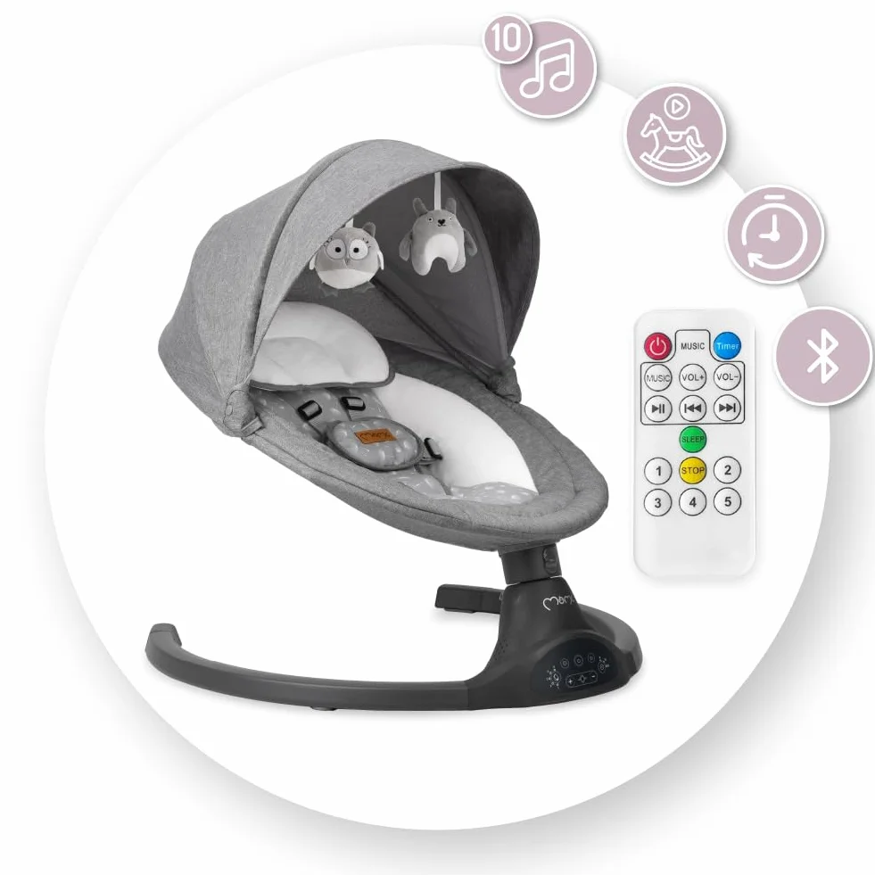 MoMi KENANI Sdraietta per bambini pieghevole 9 kg telecomando Bluetooth cintura sicurezza 5 punti