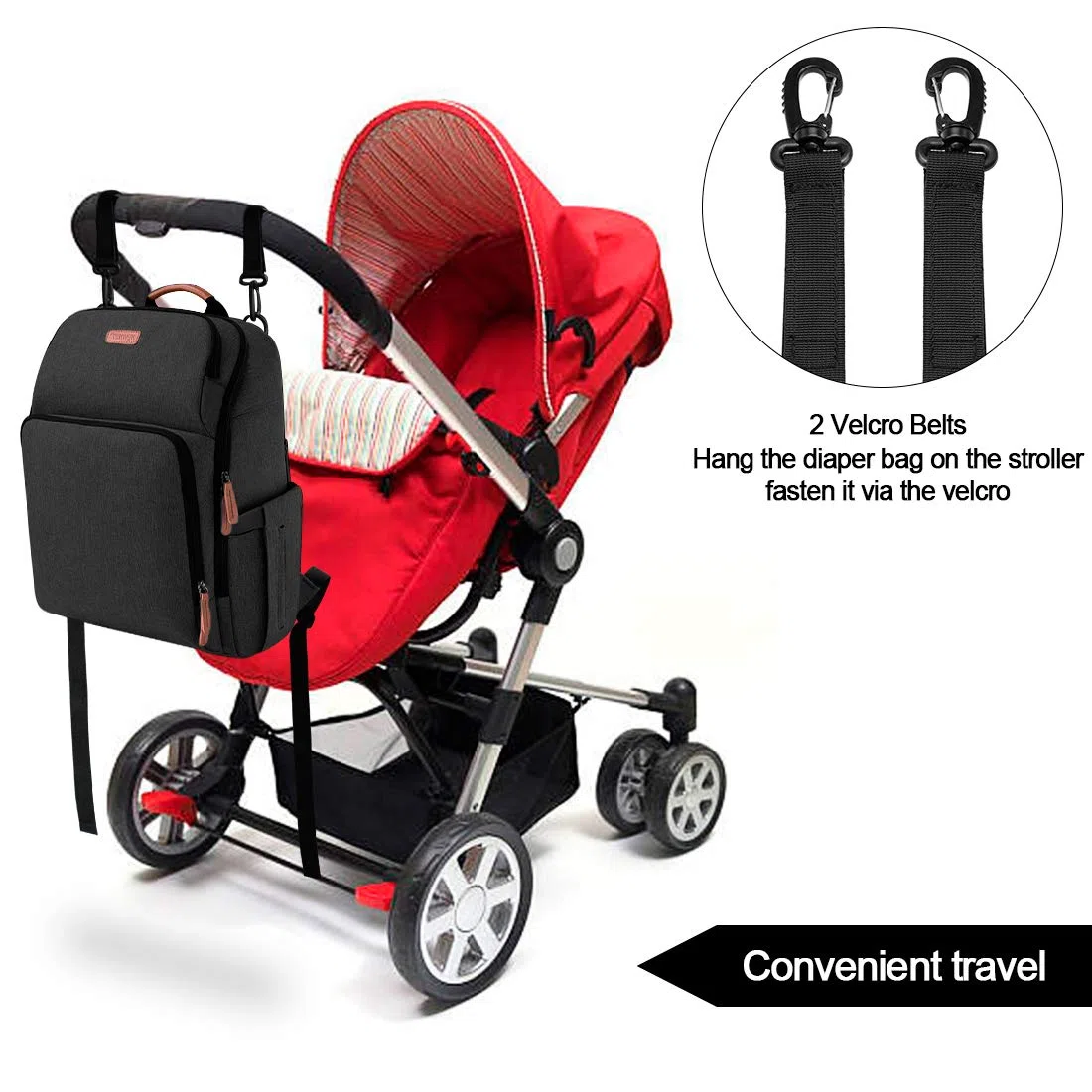NEWHEY Zaino per pannolini per bambini, impermeabile, grande capacità, borsa da viaggio, multifunzione, zaino con 2 cinghie per passeggino per mamma papà