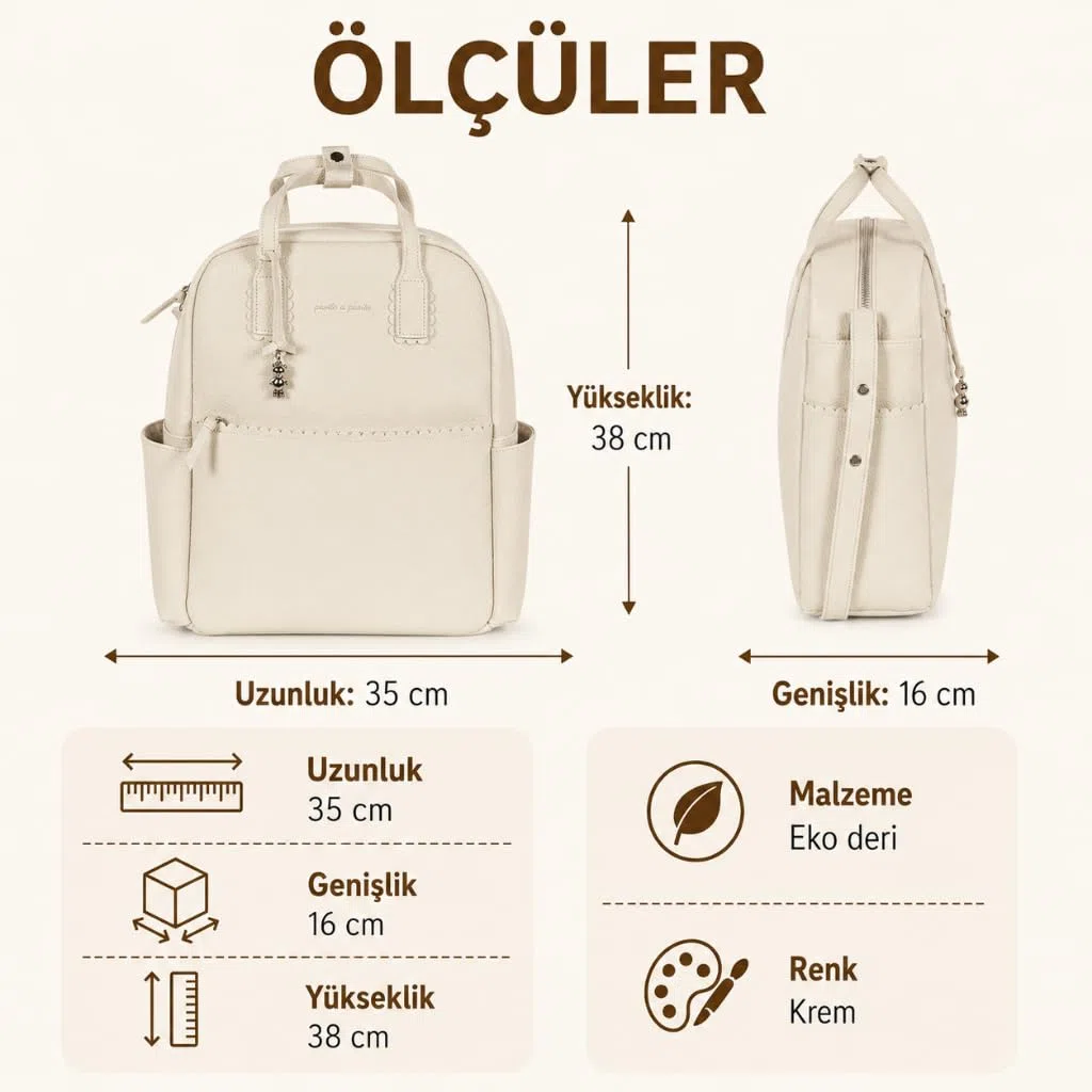 Zaino con fasciatoio passeggino nascita Modello ICON in simil pelle lavabile in lavatrice a 30° in varie colorazioni. Borsa fasciatoio nascita per passeggino (Crema)