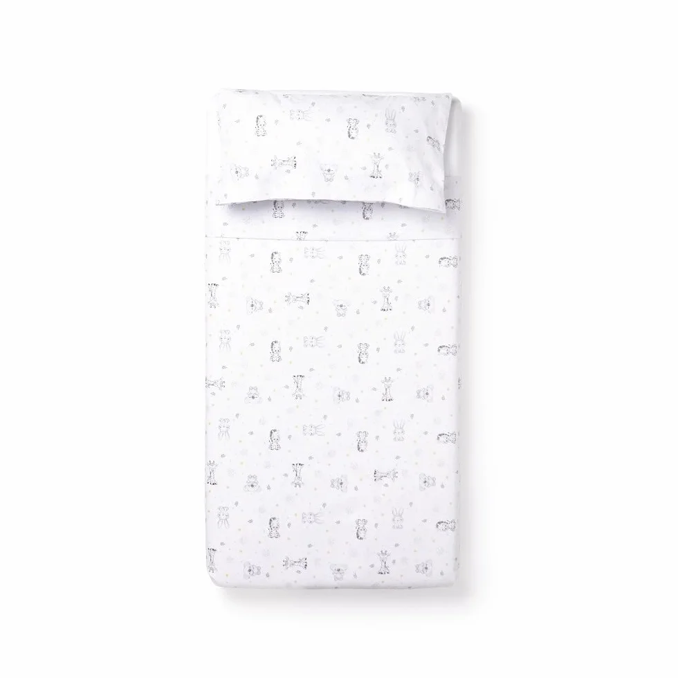 Set 3 pezzi - Lenzuolo lettini con portaciuccio in mussola Koala bianco y blu