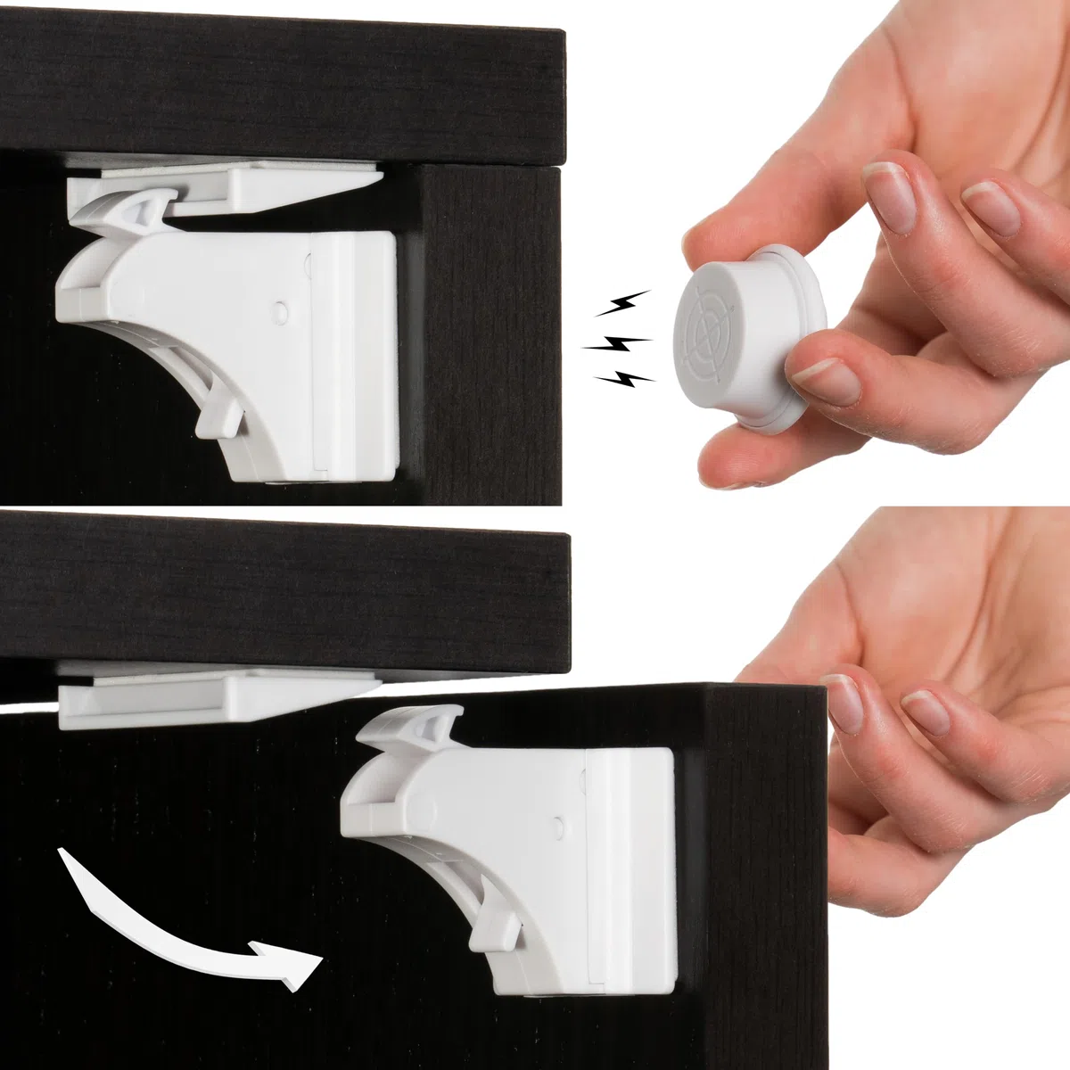 Blocca cassetti per bambini 8 Serrature + 2 Chiavi magnetiche, Chiusura cassetti per bambini, Magnetico Senza Viti Installazione Rapida con Biadesivo Invisibile