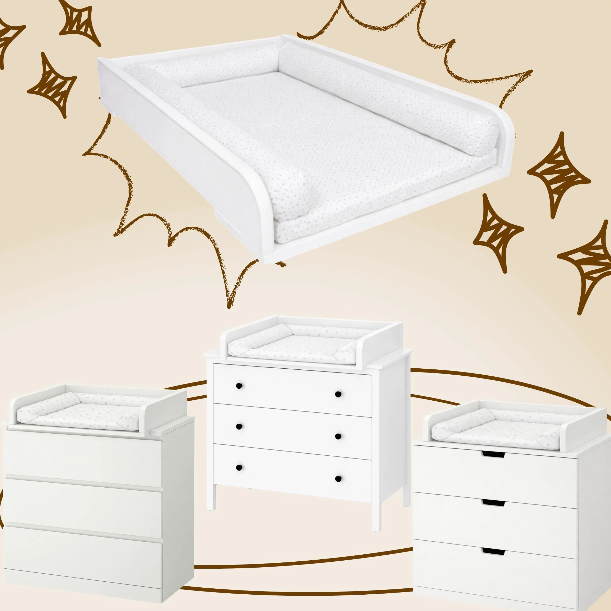 Fasciatoio per comò regolabile estensibile 34–50 cm, Bianco 53,2 x 70 cm