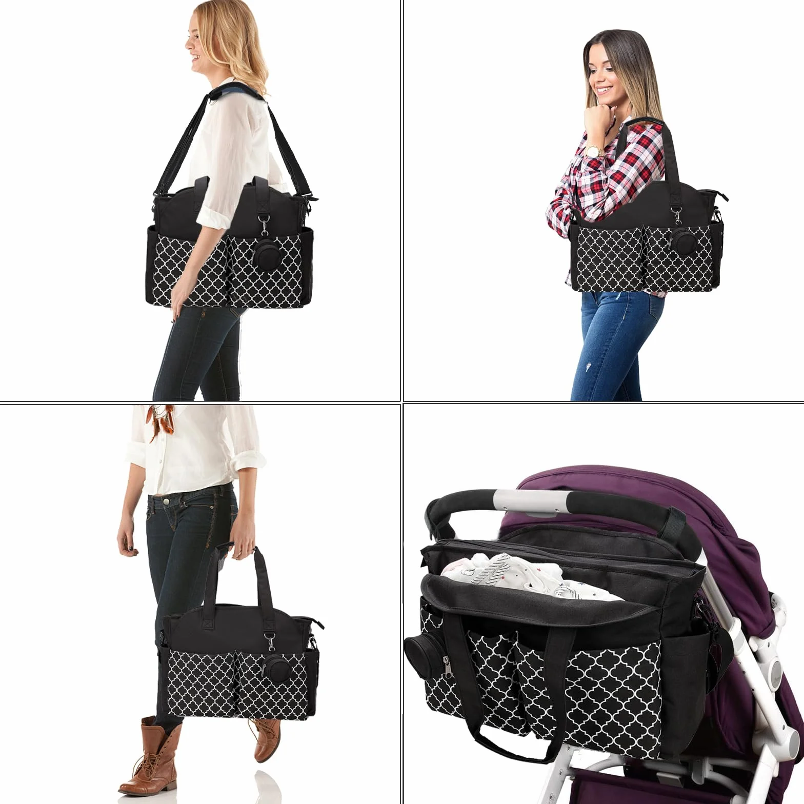 Borsa Fasciatoio 13 tasche Grande Spazio Tracolla Regolabile Viaggi Shopping Multifunzionale Nero