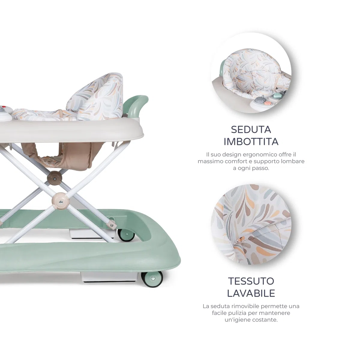 MS BabyWorld – Girello BASIC PLUS – Girello per Bambini con Vassoio Interattivo di Giochi con Suoni | Base Antiribaltamento | Tacatà con Ruote in Silicone e 3 Posizioni di Altezza