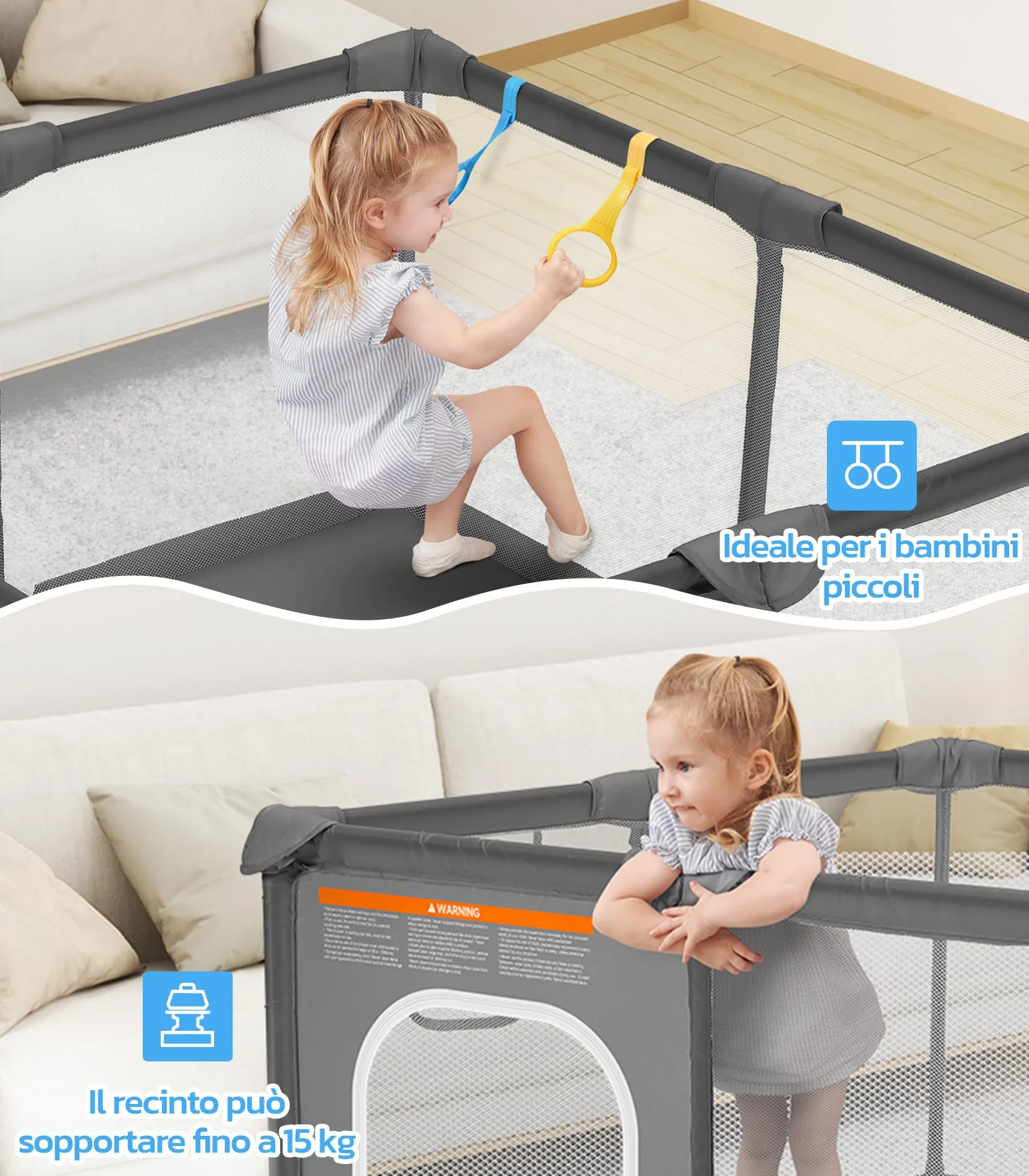 Box per Bambini Recinto Neonato 124 x 124 cm Tessuto Oxford 210D Grigio Scuro