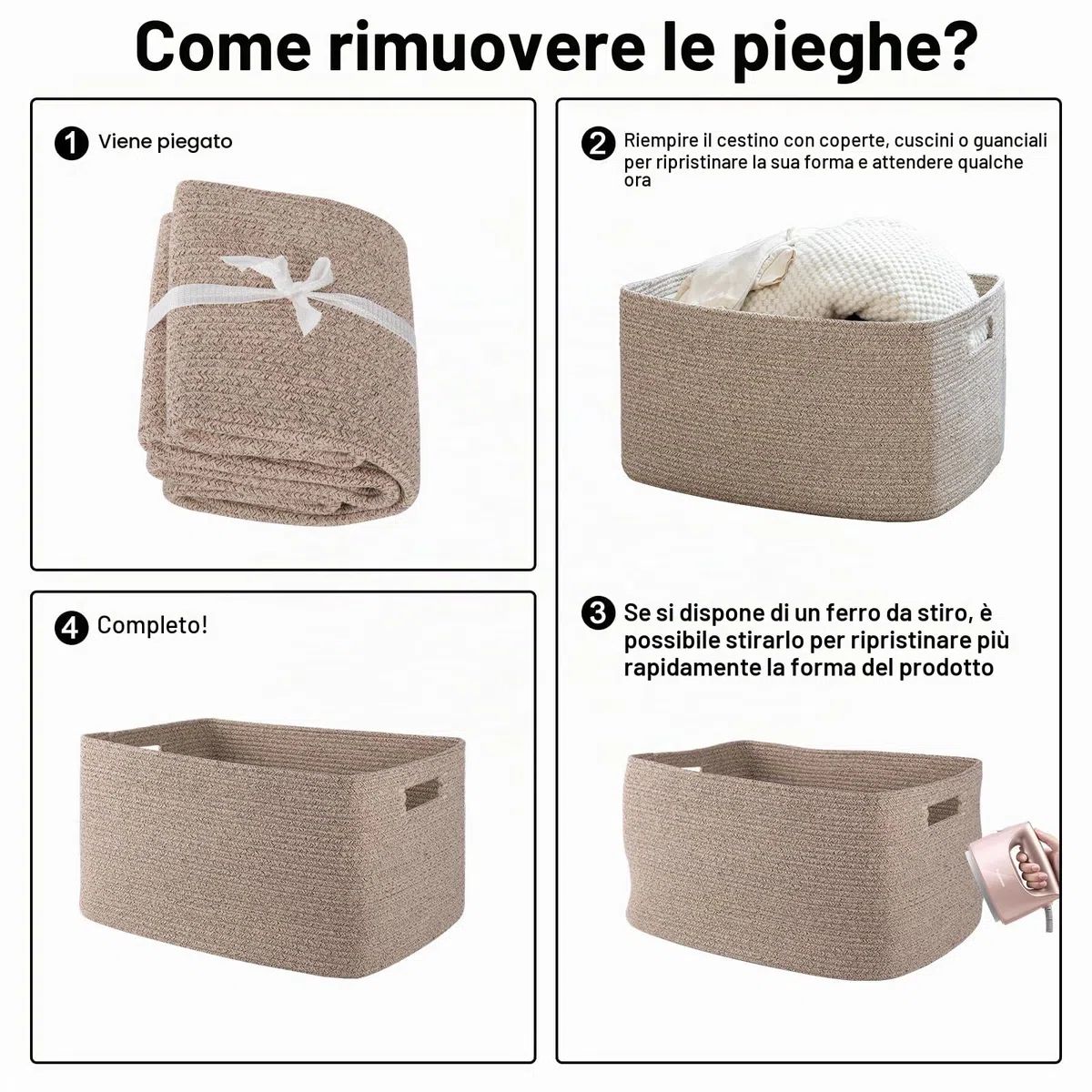 OIAHOMY, Grande cesto portaoggetti per coperte, 75 l, con manico, in corda di cotone per organizzare 55,9 x 43,2 x 30,5 cm, cestino per coperte, soggiorno, cestino per giocattoli per asilo, marrone
