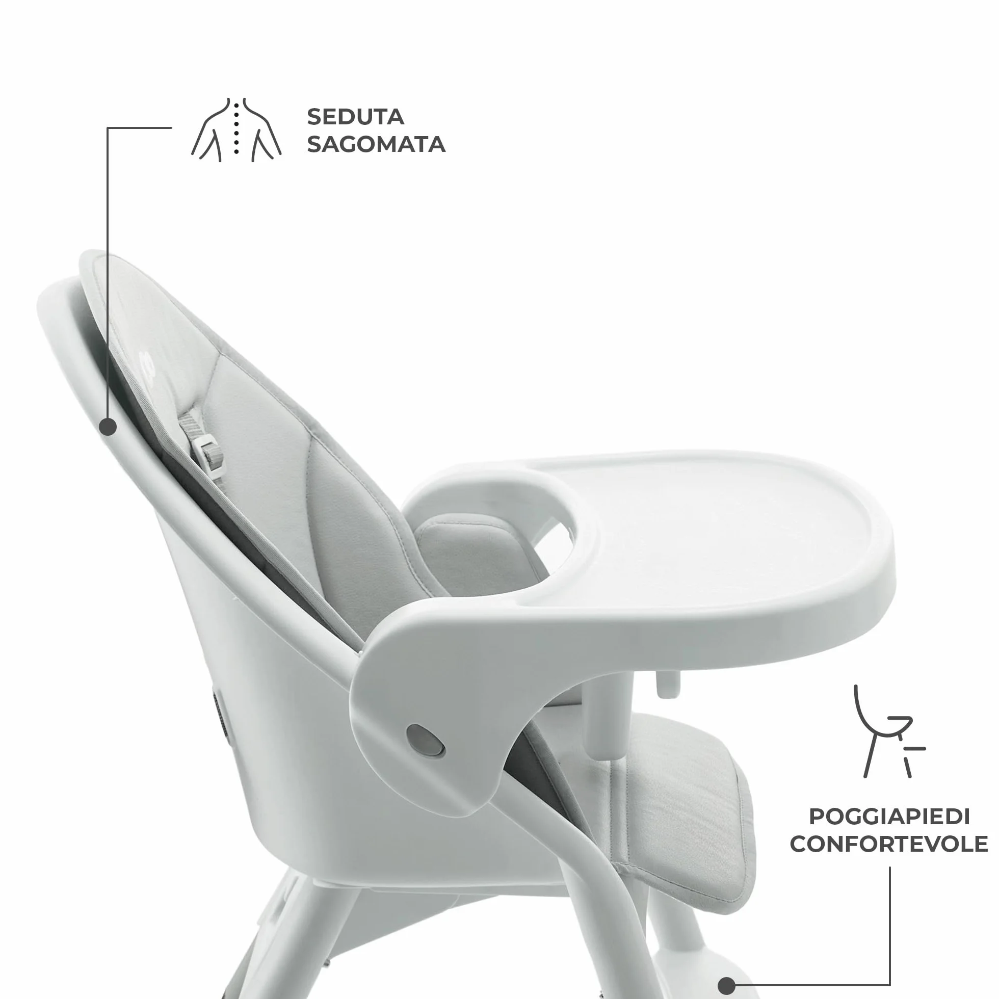 Kinderkraft DINNLY Seggiolone Pappa Rialzo da Sedia Vassoio Regolabile per Bambini 6 Mesi-5 Anni Grigio chiaro